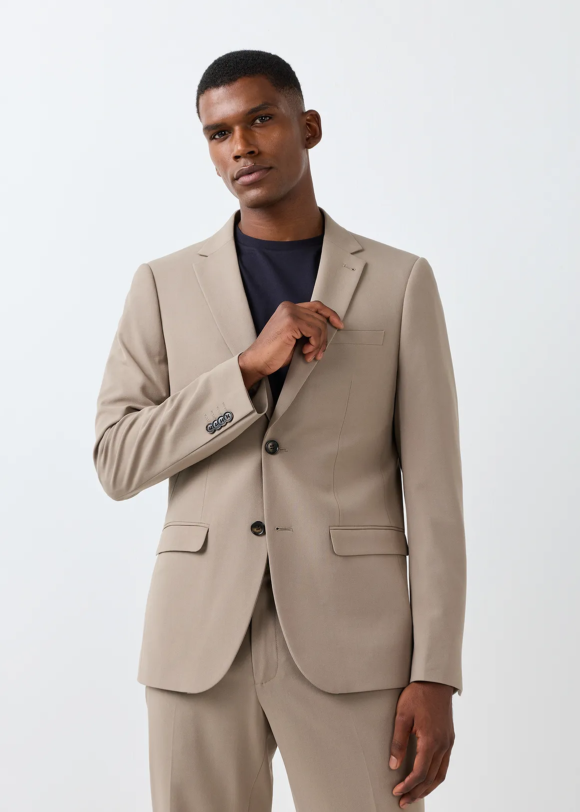 Taupe Slim Fit Viscose Blend Suit Jacket