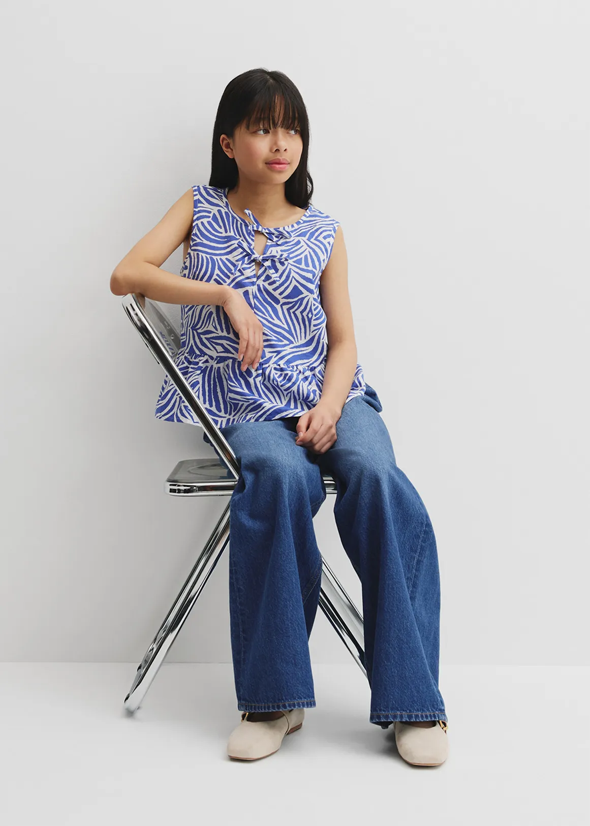 Teen Animal Peplum Top - COBALT