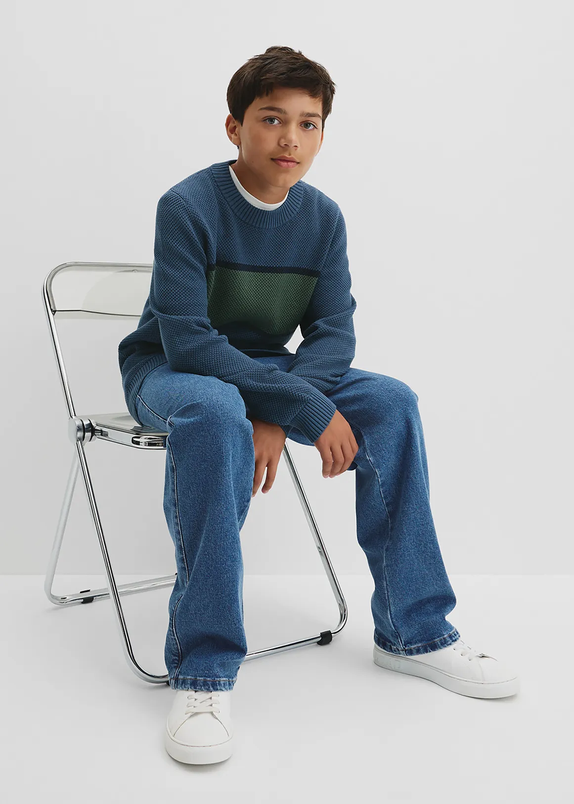 Teen Australian Cotton Stripe Textured Knit - DEEP BLUE