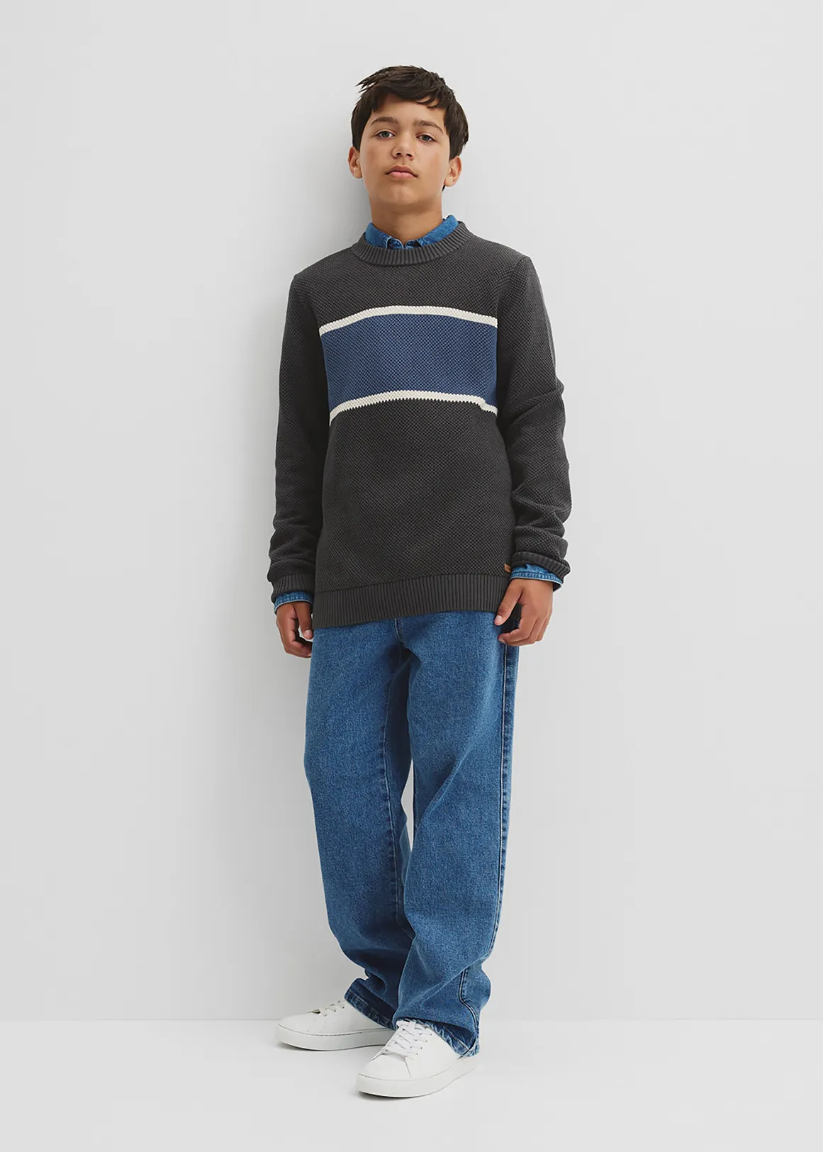Teen Australian Cotton Stripe Textured Knit - GRAPHITE