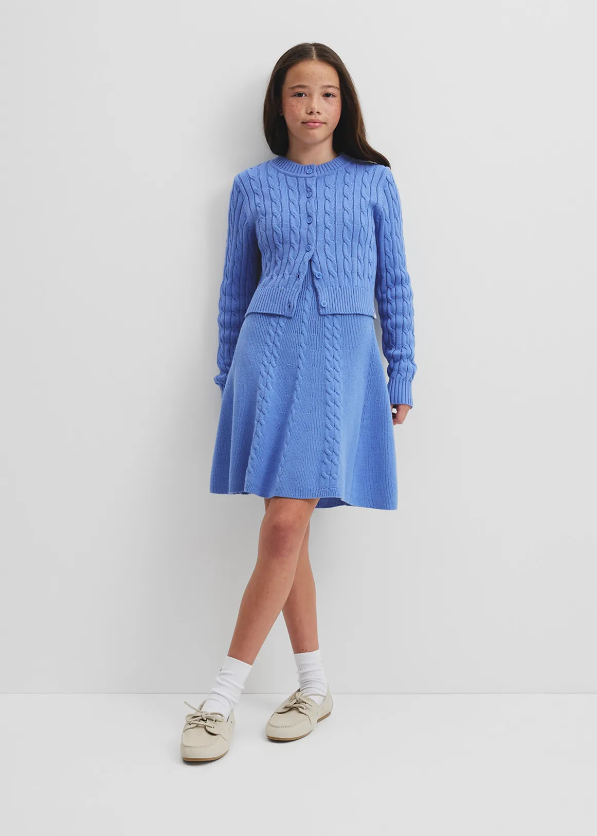 Teen Cable Knit Cardigan - WEDGEWOOD BLUE