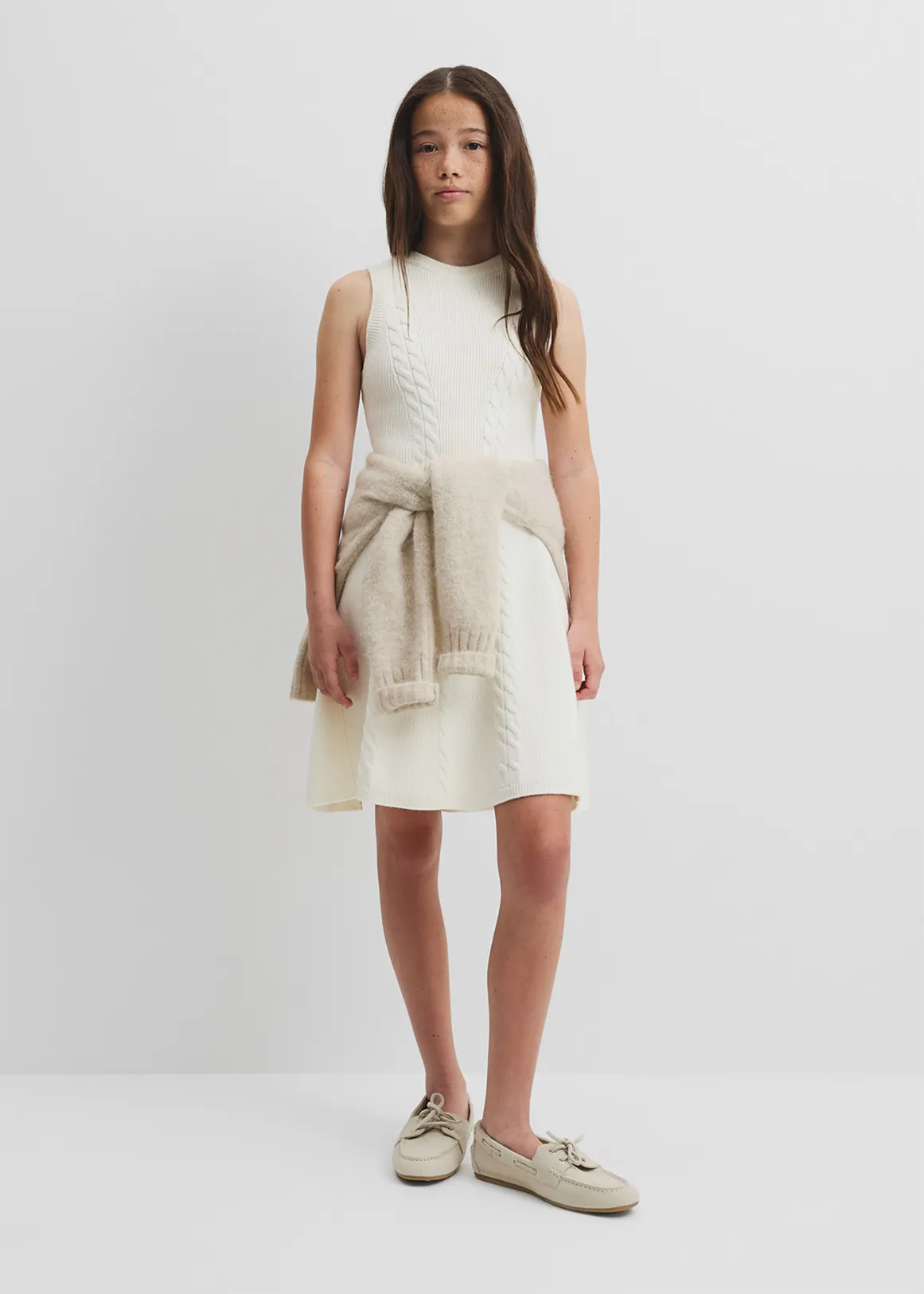 Teen Cable Knit Dress - VANILLA