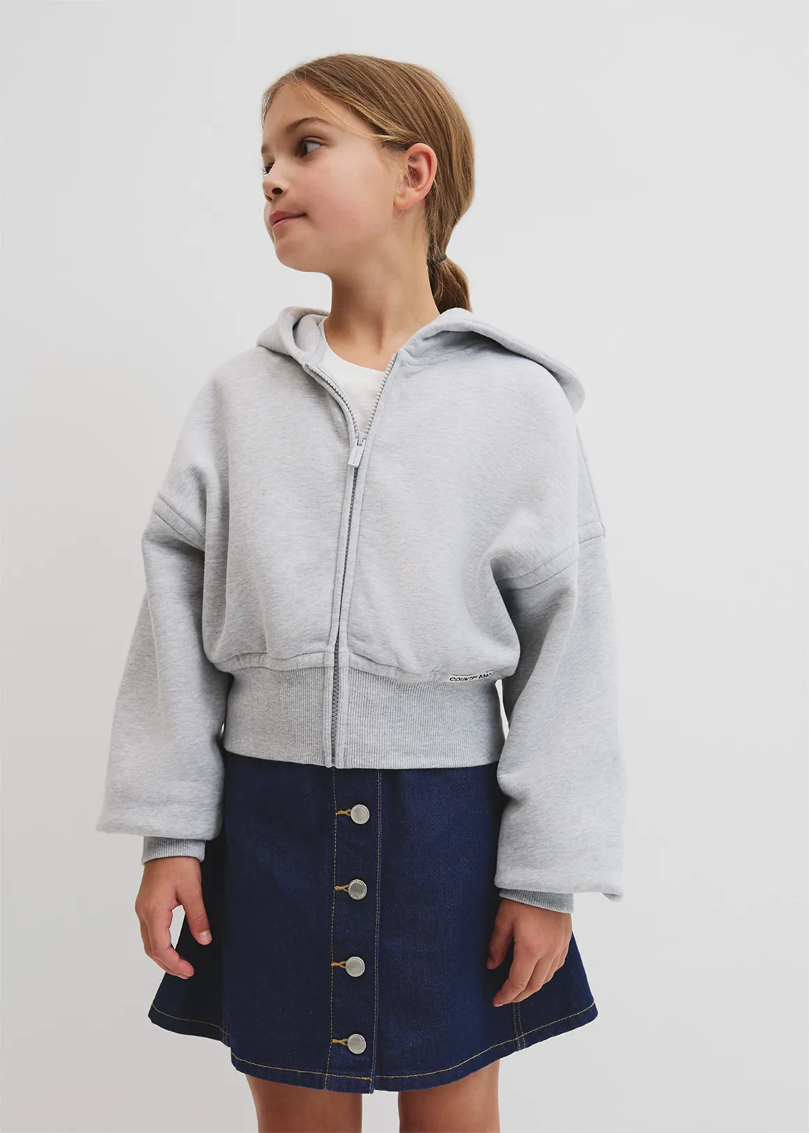 Teen Cropped Zip Through Jacket - LIGHT GREY MARLE
