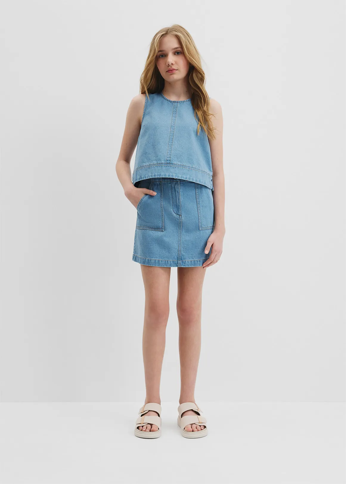 Teen Denim Shell Top - LIGHT INDIGO