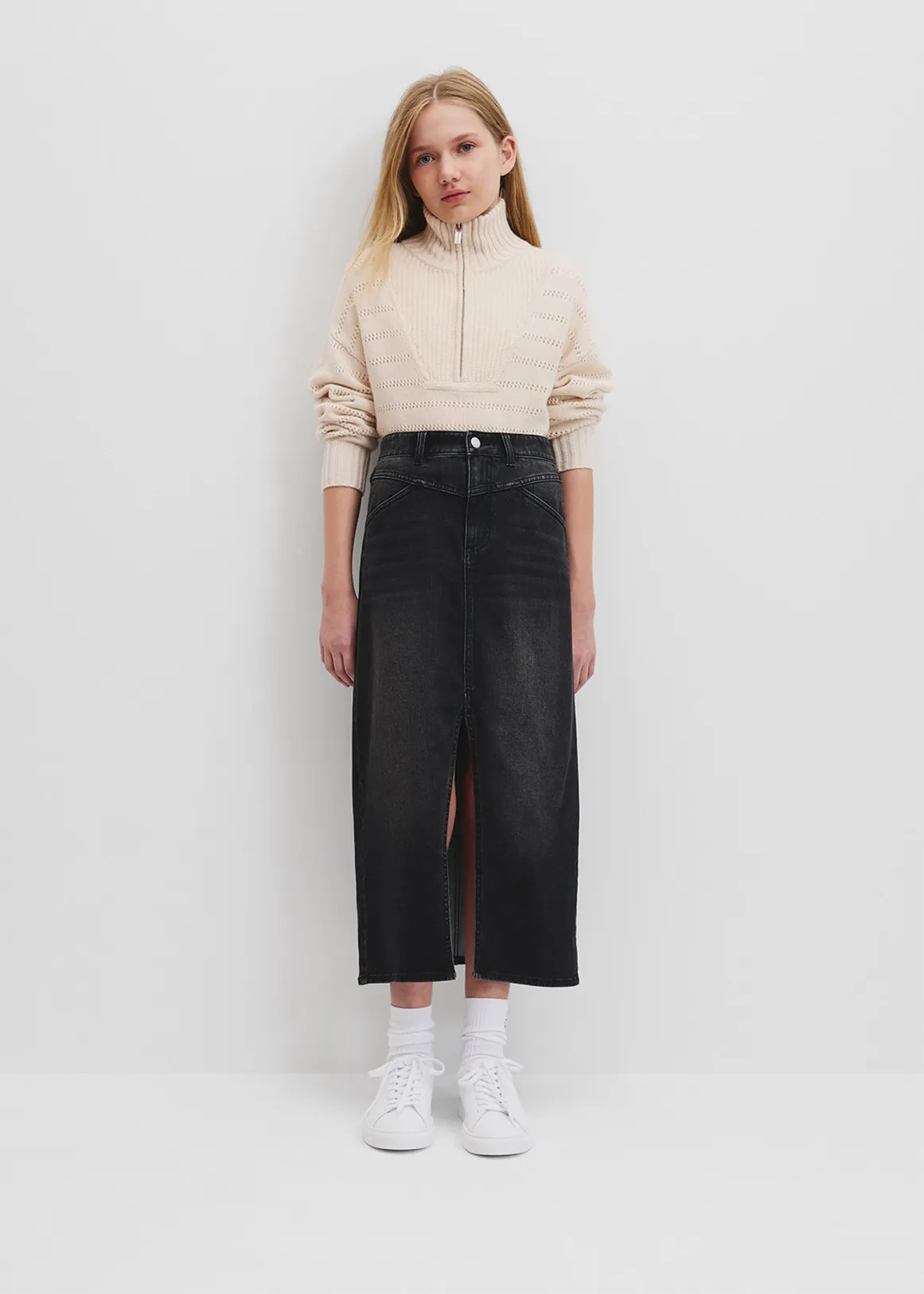 Teen Half Zip Knit - OYSTER