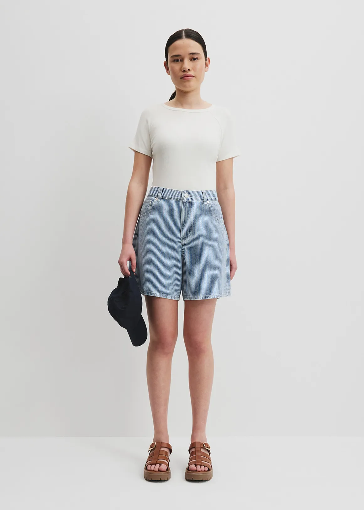 Teen High Rise Denim Short - NAVY STRIPE