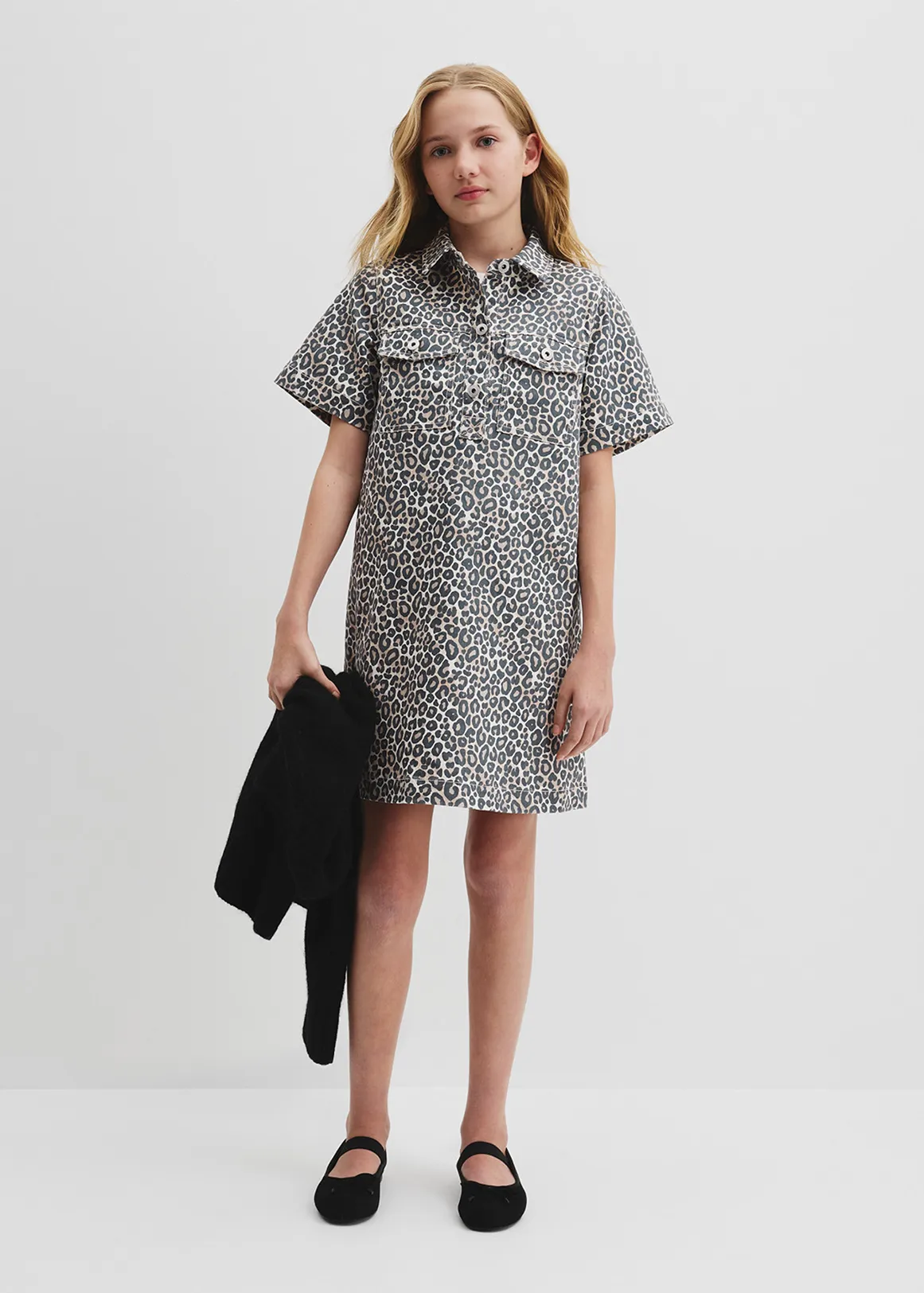 Teen Leopard Denim Mini Dress - LEOPARD PRINT