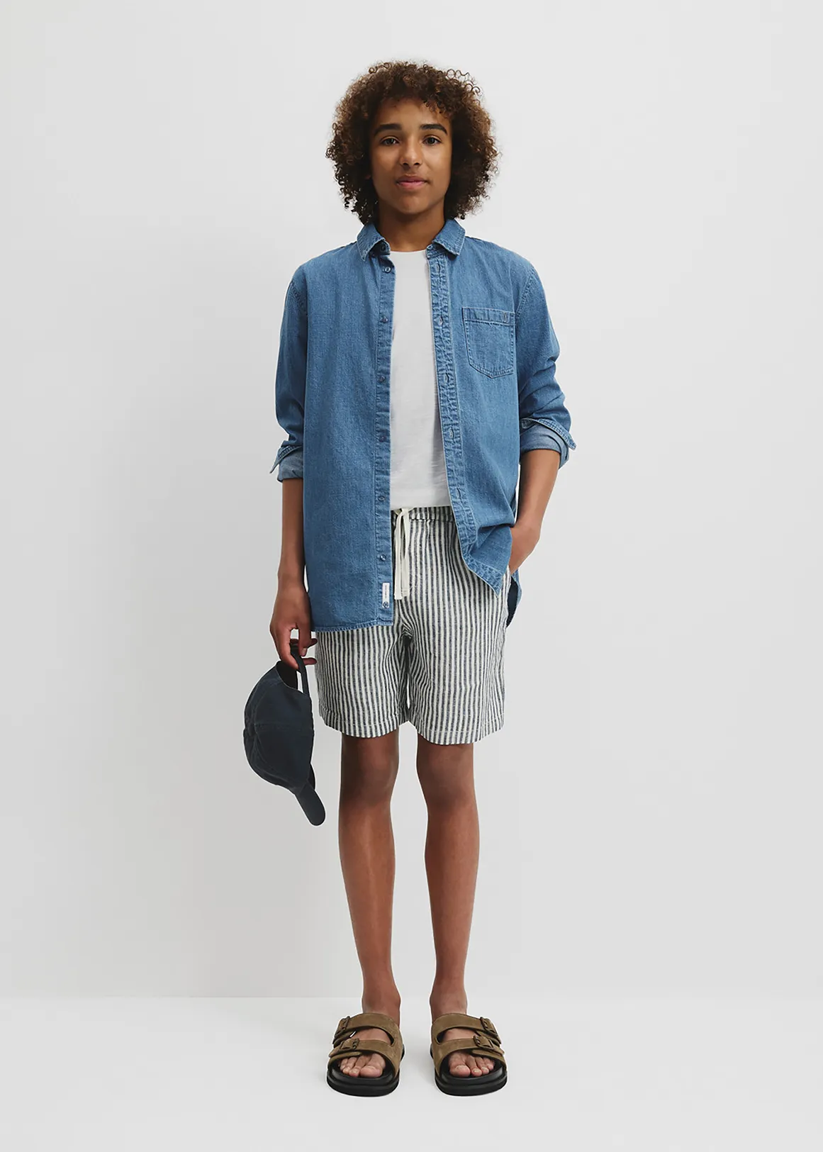 Teen Linen Short - NAVY STRIPE