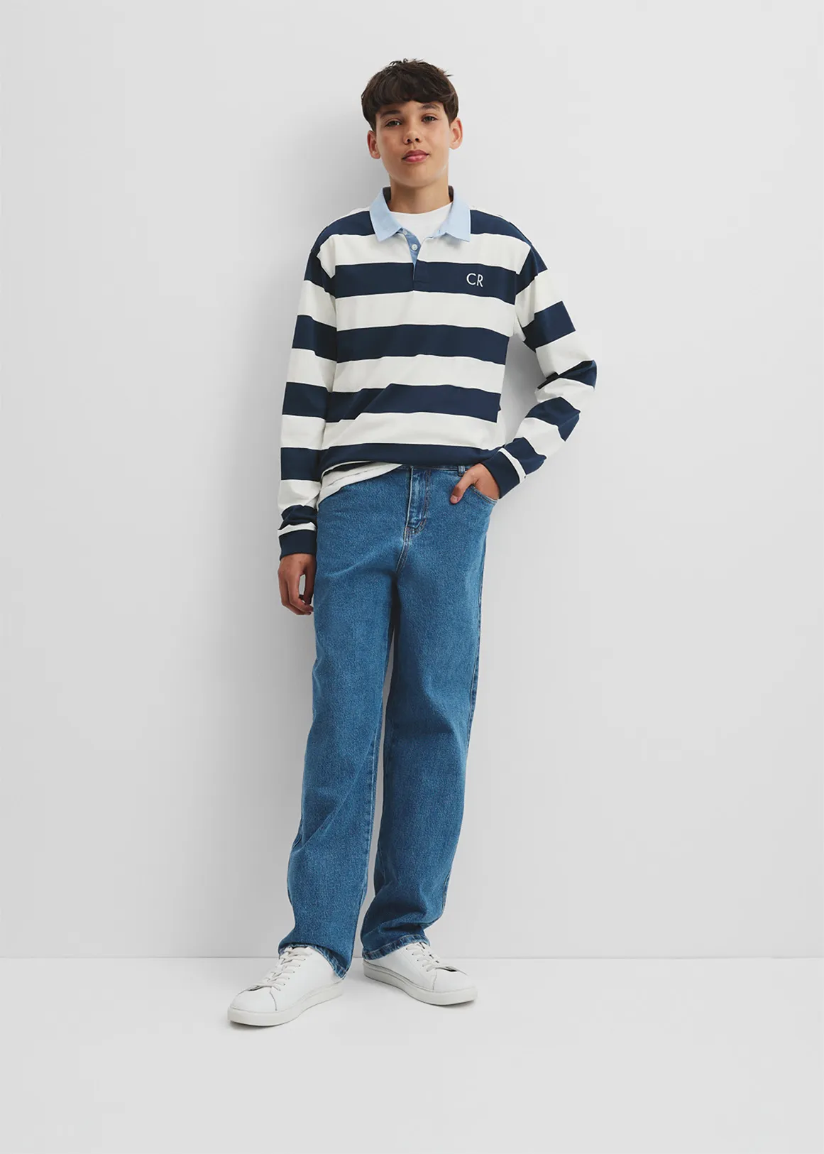 Teen Long Sleeve Rugby T-Shirt - NAVY STRIPE