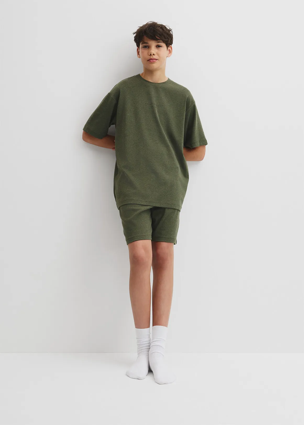 Teen Organically Grown Cotton Blend Relaxed Logo Pyjama Set - DARK OLIVE