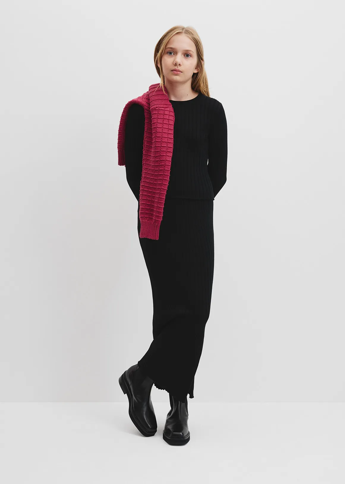 Teen Organically Grown Cotton Rib Knit Long Sleeve Top - BLACK