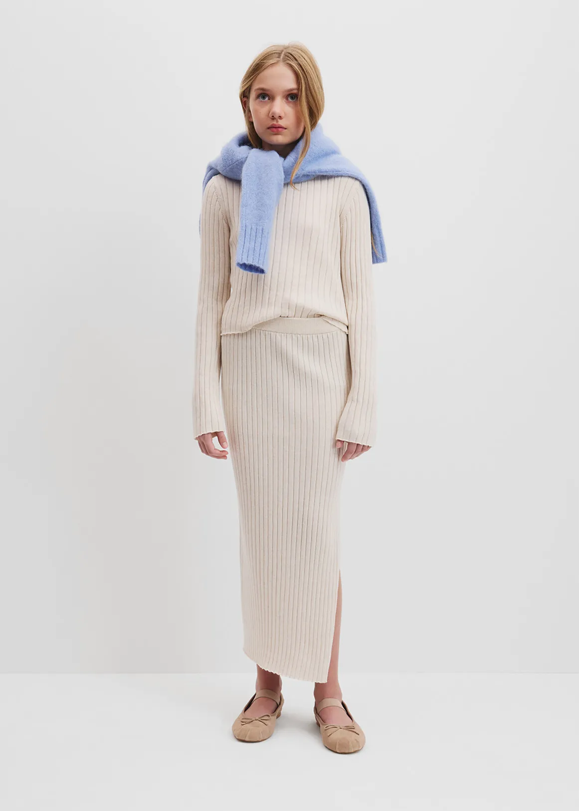 Teen Organically Grown Cotton Rib Knit Midi Skirt - OATMEAL