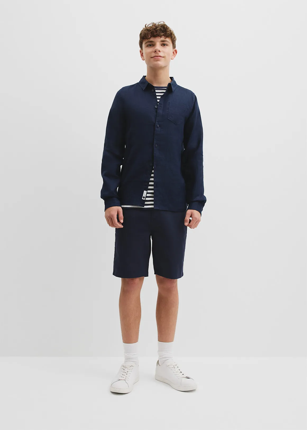Teen Organically Grown Linen Shirt - NAVY