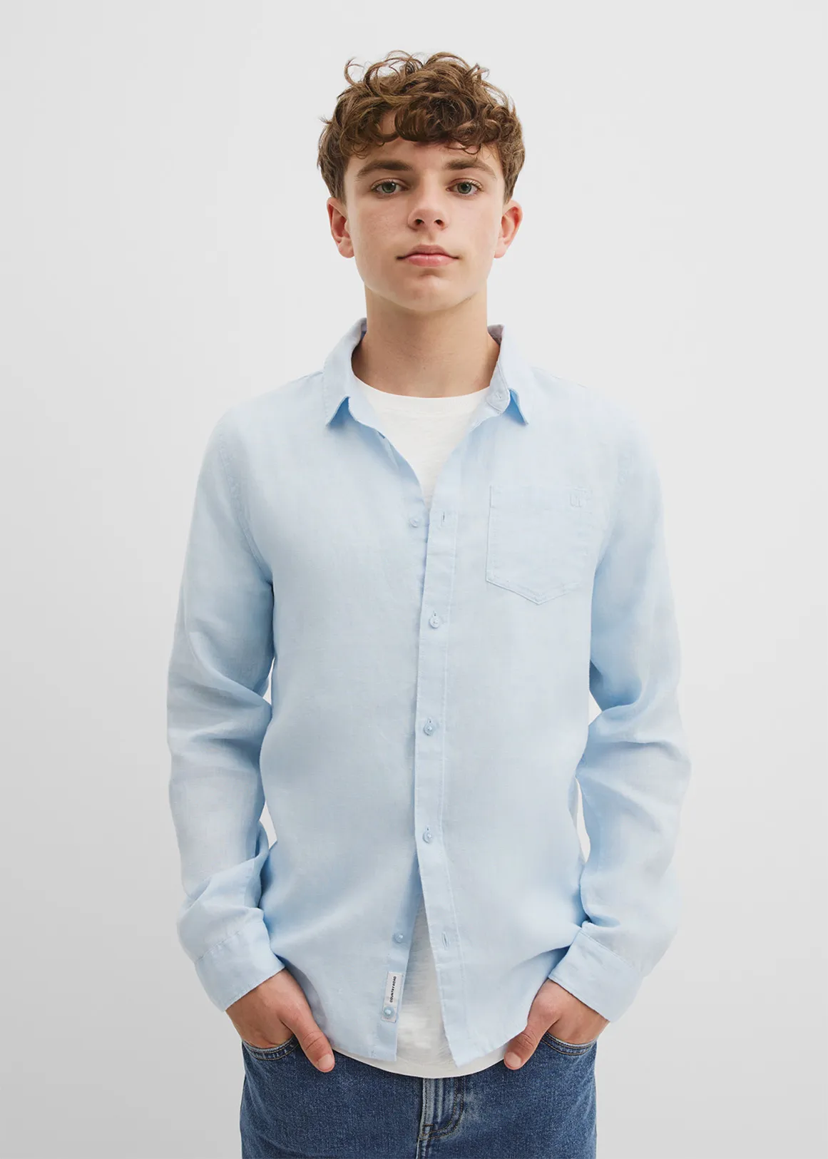 Teen Organically Grown Linen Shirt - PALE BLUE