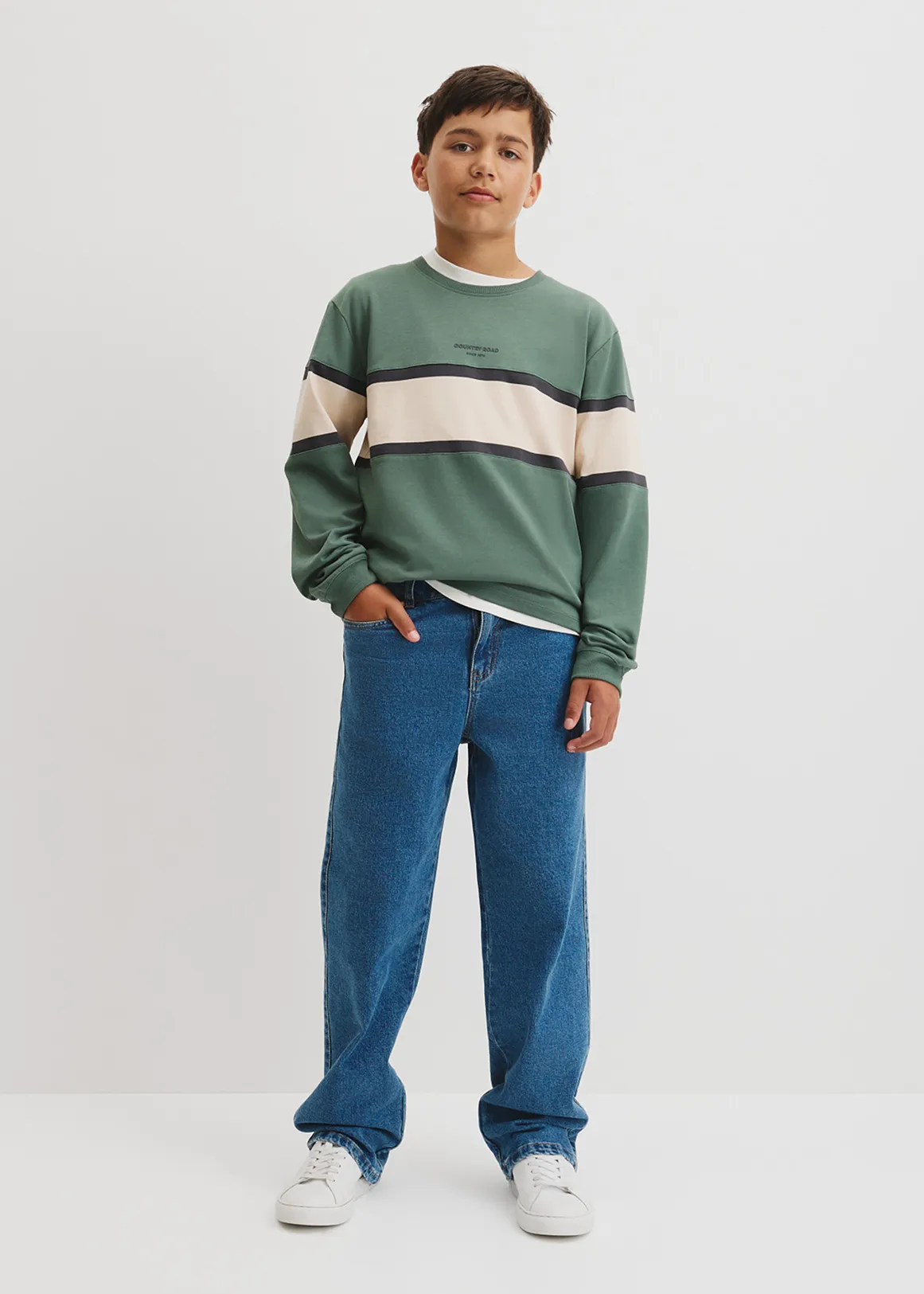 Teen Panelled Long Sleeve T-Shirt - SAGE