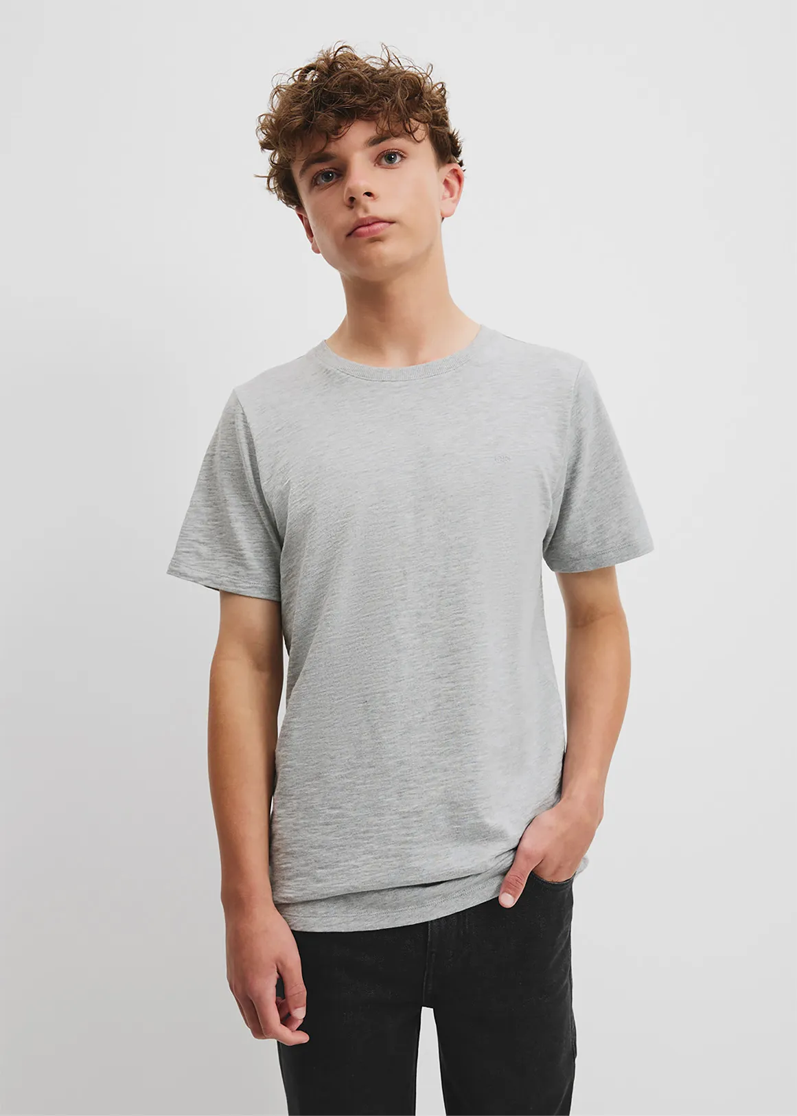 Teen Recycled Cotton Blend Plain CR Short Sleeve T-Shirt - LIGHT GREY MARLE