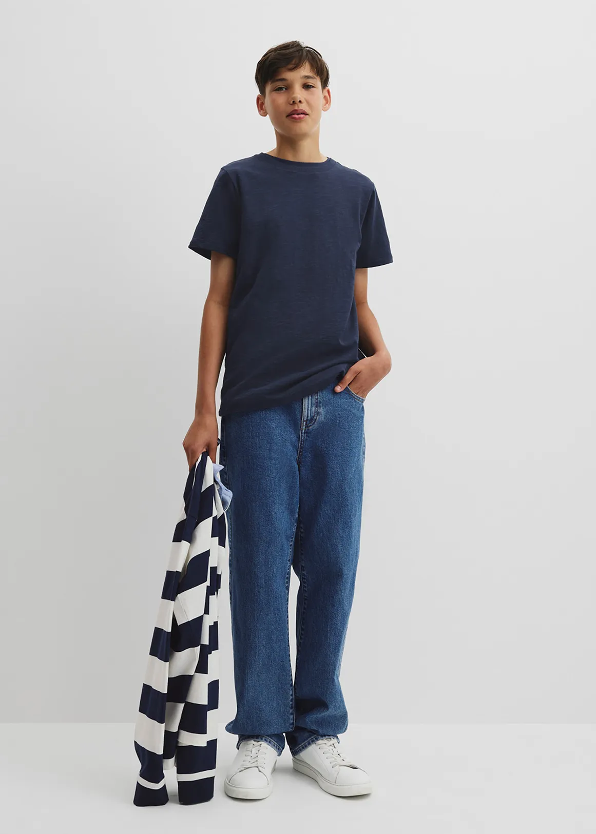Teen Recycled Cotton Blend Plain CR Short Sleeve T-Shirt - NAVY