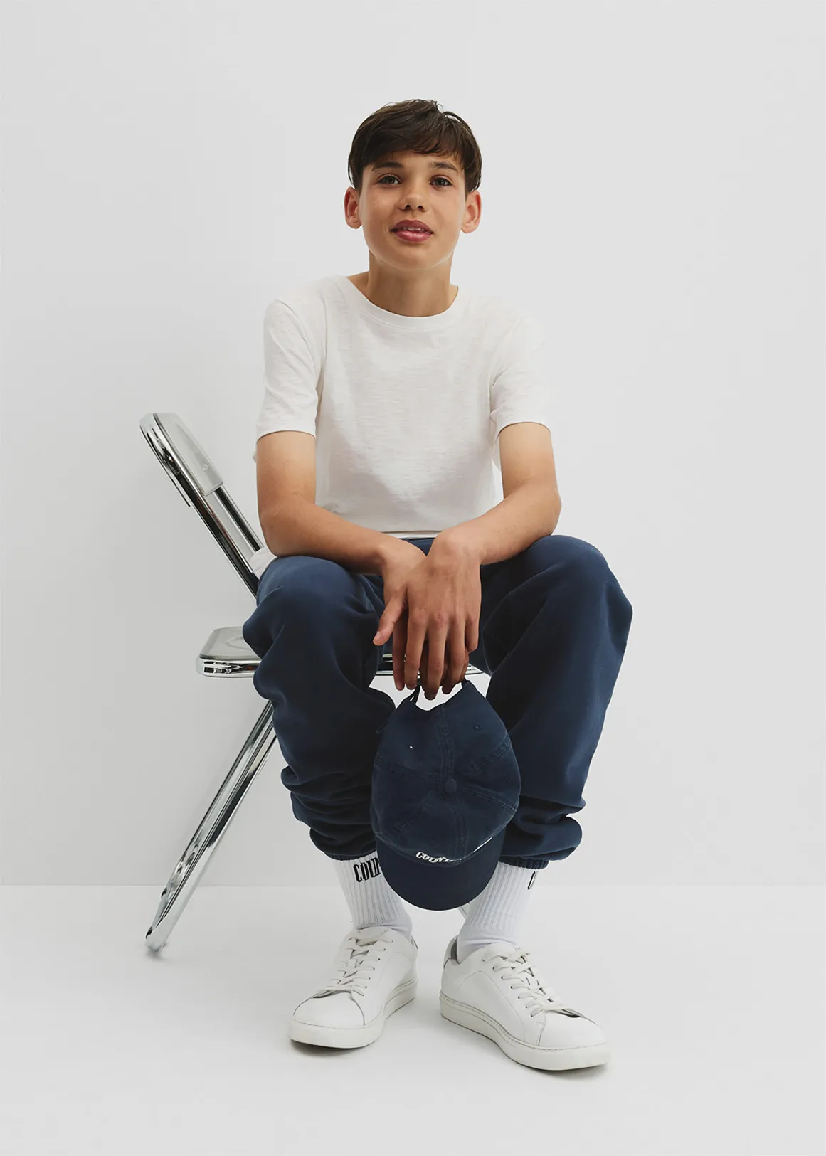 Teen Recycled Cotton Blend Plain CR Short Sleeve T-Shirt - WHITE