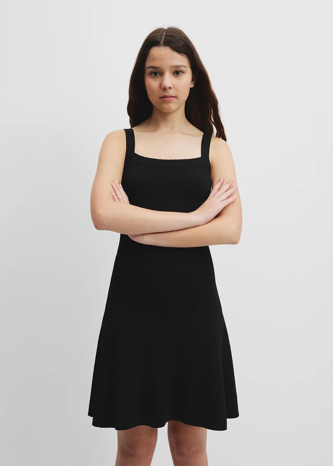 Teen Rib Knit Tank Dress - BLACK