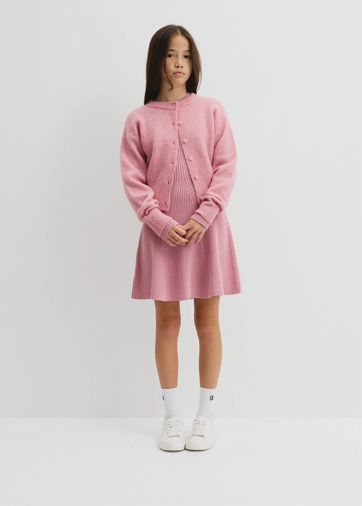 Teen Rib Long Sleeve Knit Dress - DUSTY BERRY
