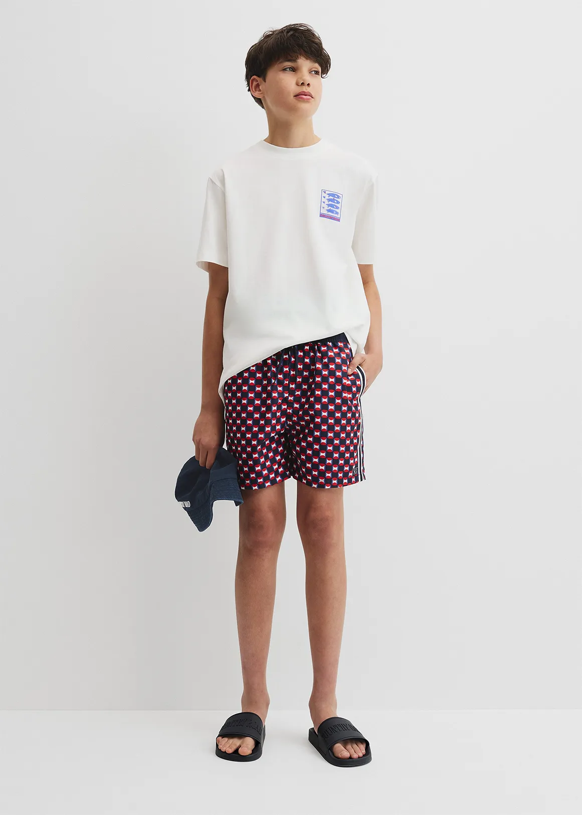 Teen Stripe Detail Board Short - NAVY GEO PRINT