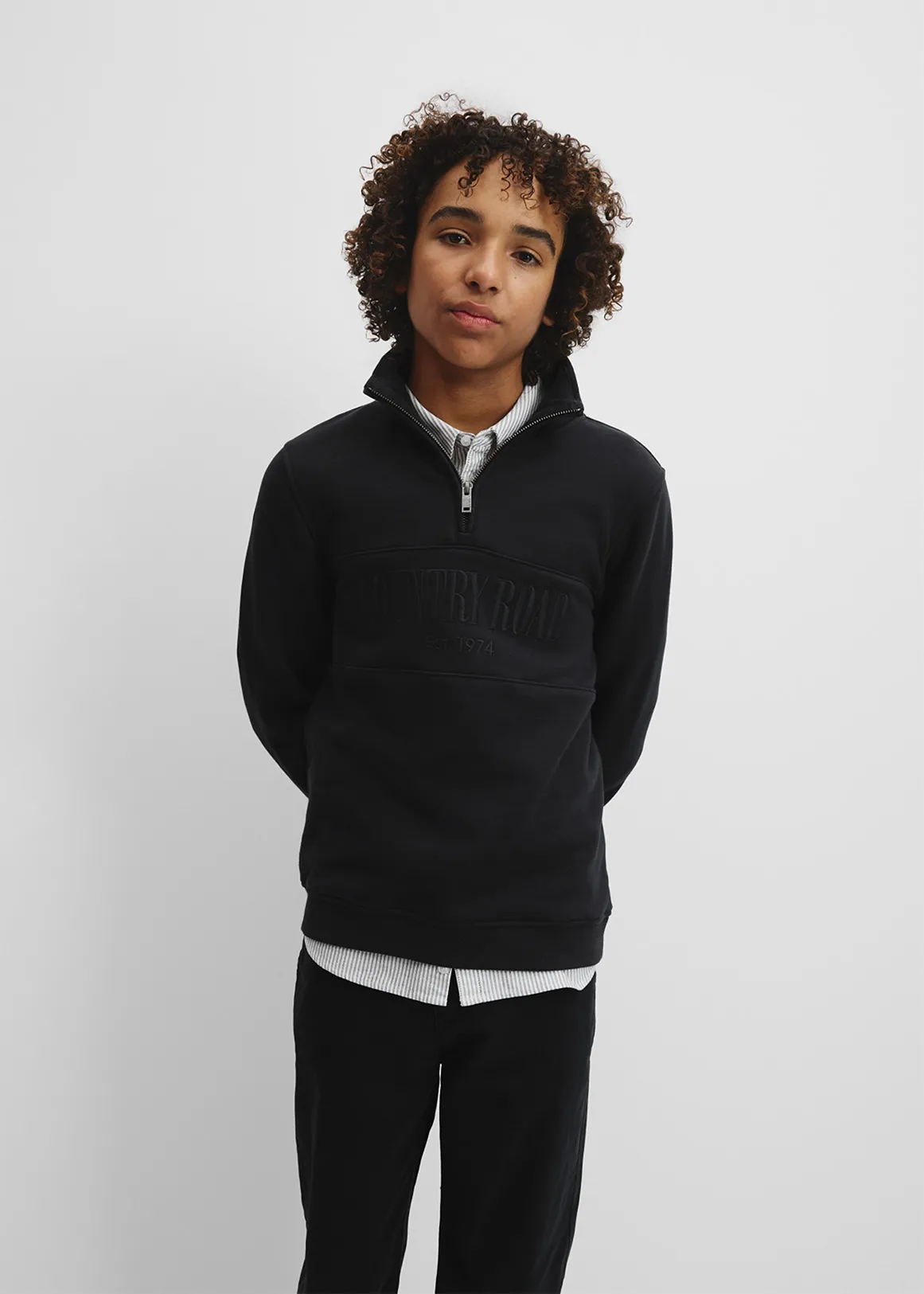 Teen Verified Australian Cotton Heritage Half Zip Sweat - BLACK