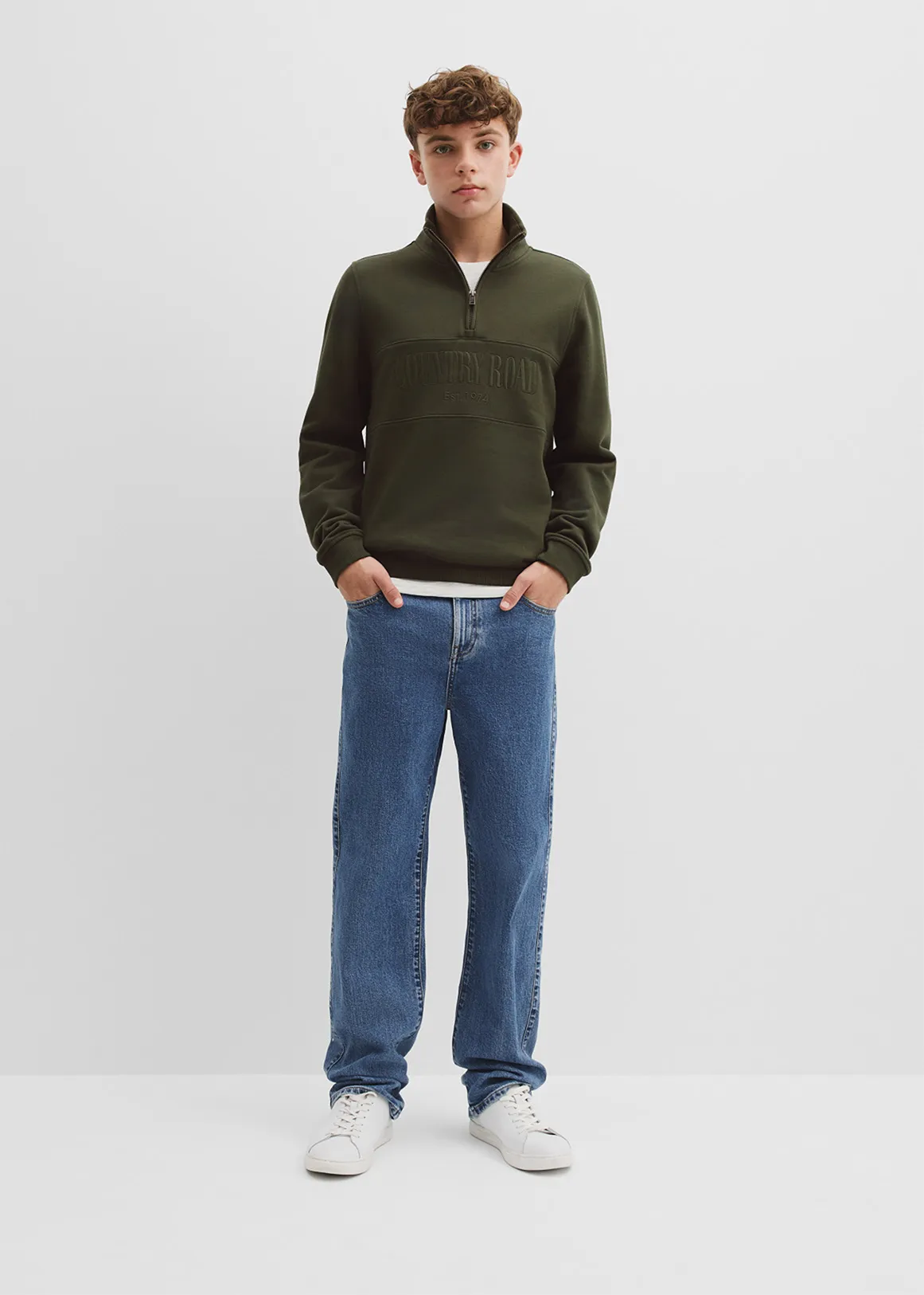 Teen Verified Australian Cotton Heritage Half Zip Sweat - KHAKI GREEN