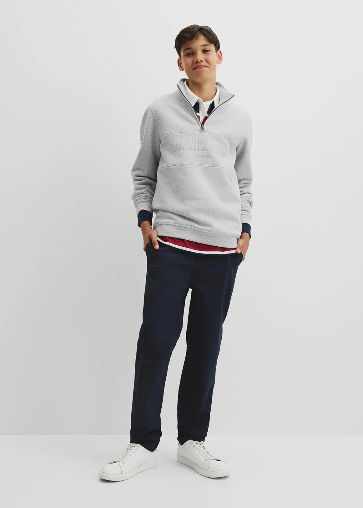 Teen Verified Australian Cotton Heritage Half Zip Sweat - LIGHT GREY MARLE