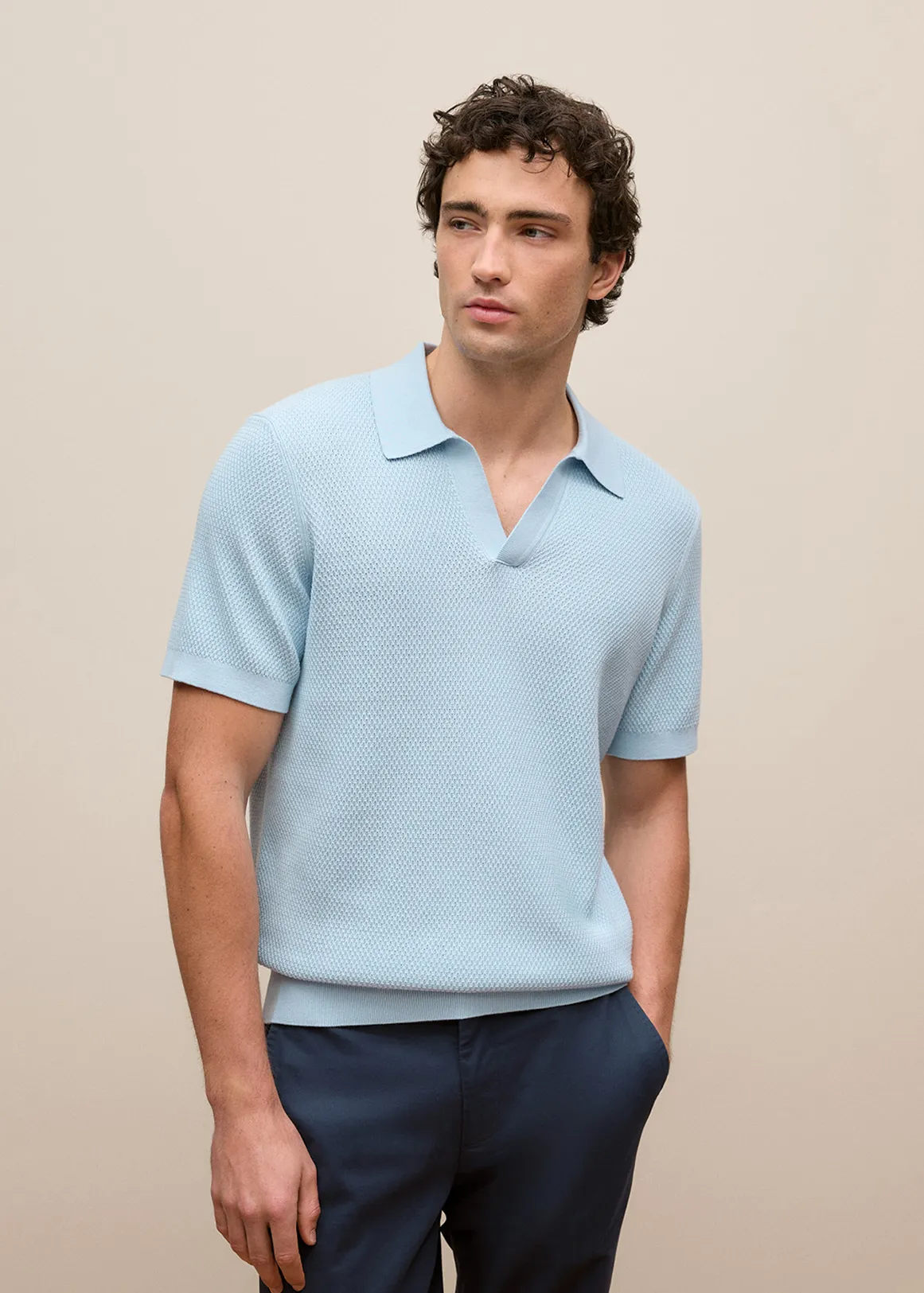 Texture Knit Short Sleeve Polo - SOFT BLUE
