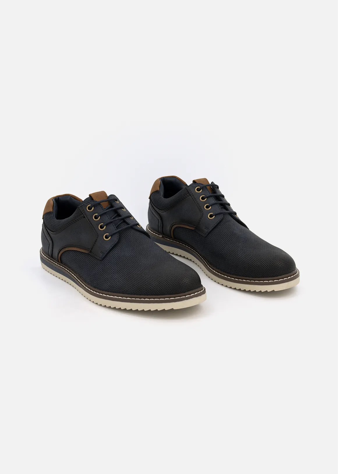 Textured Casual Derby Shoes - NAVY
