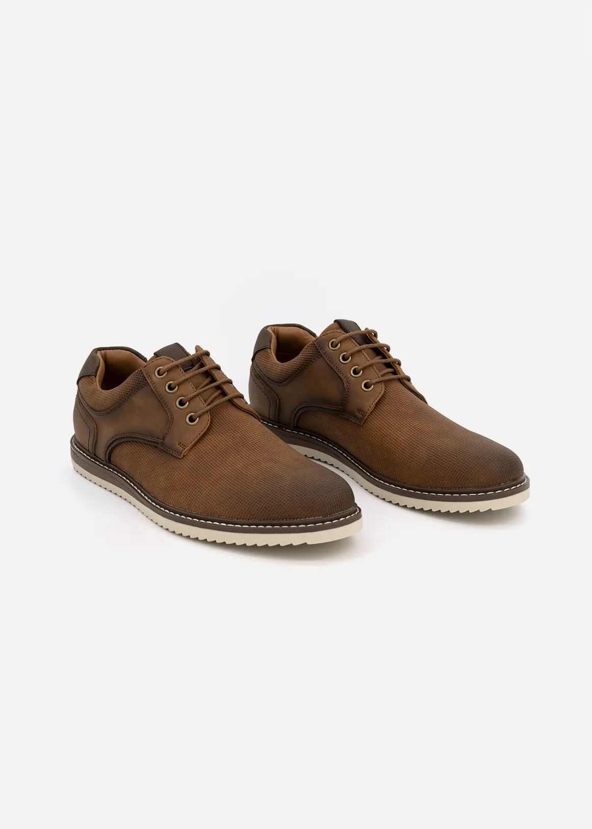 Textured Casual Derby Shoes - TAN