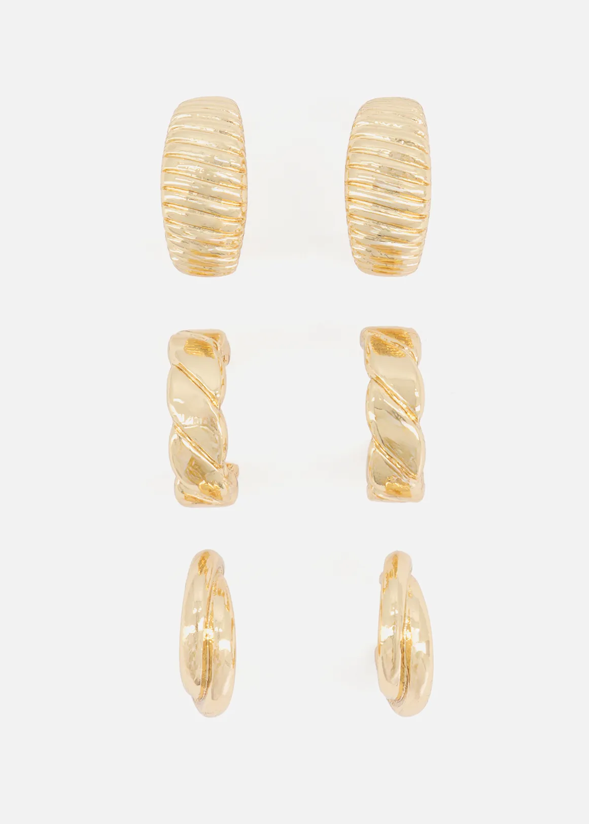 Textured Chunky Huggie Hoop Earrings 3 Pack - GOLD