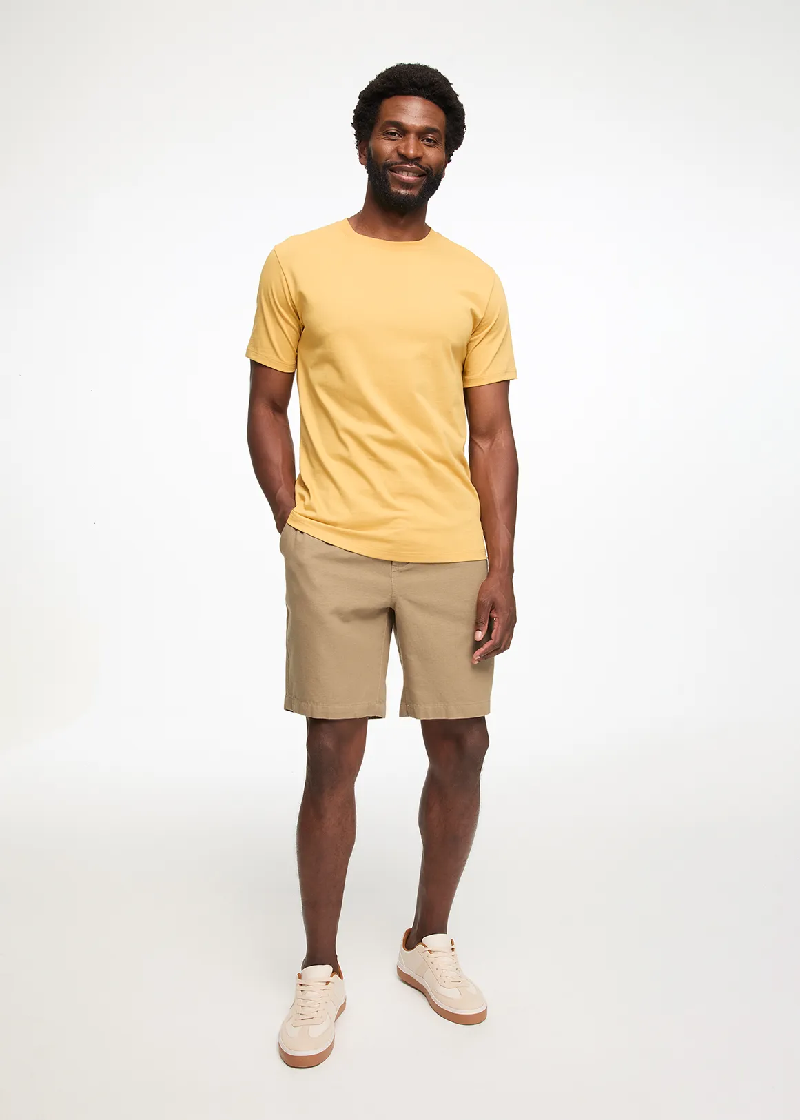 Textured Cotton Chino Shorts - CAMEL