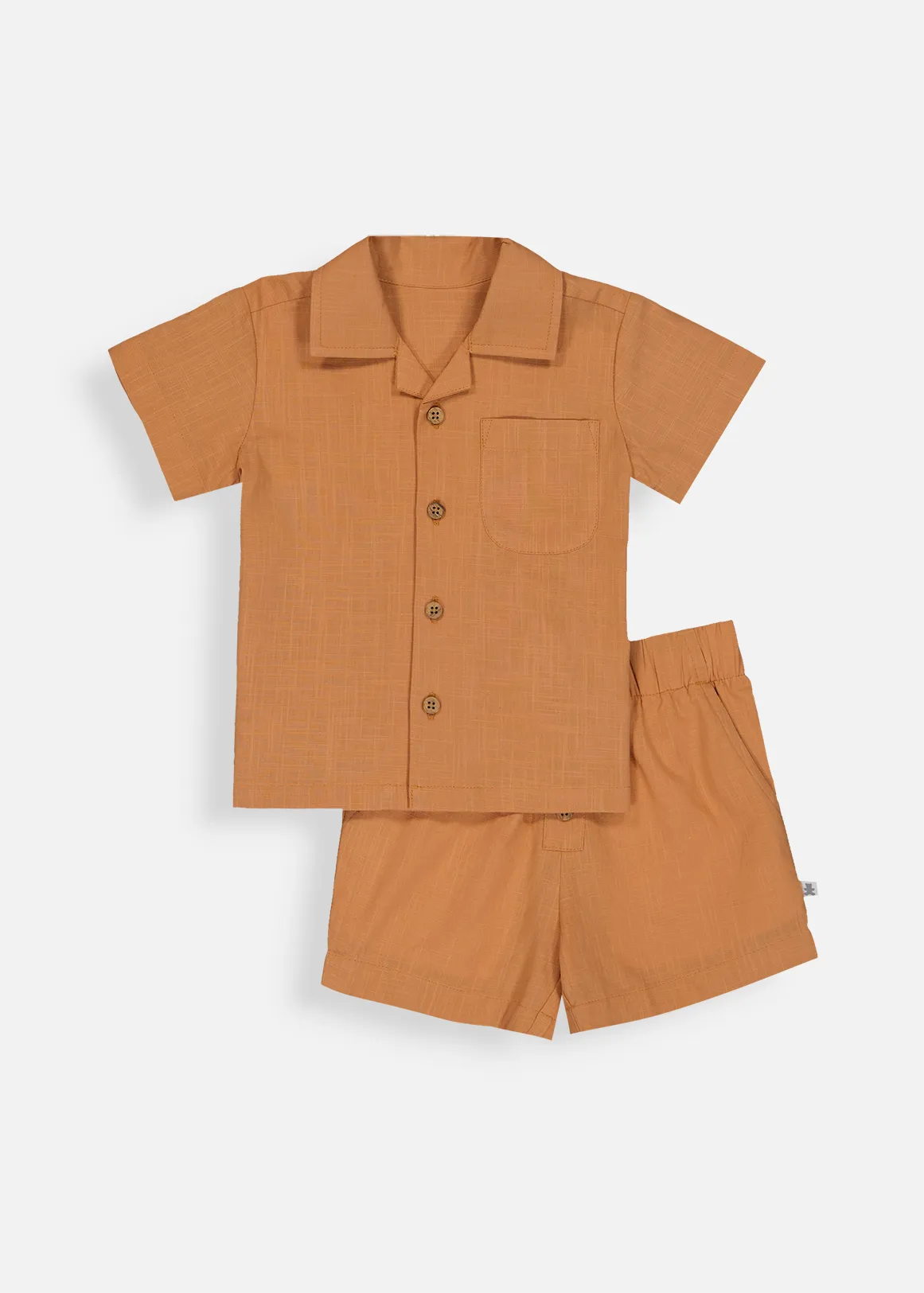 Textured Cotton Shirt & Shorts Set - X ORANGE
