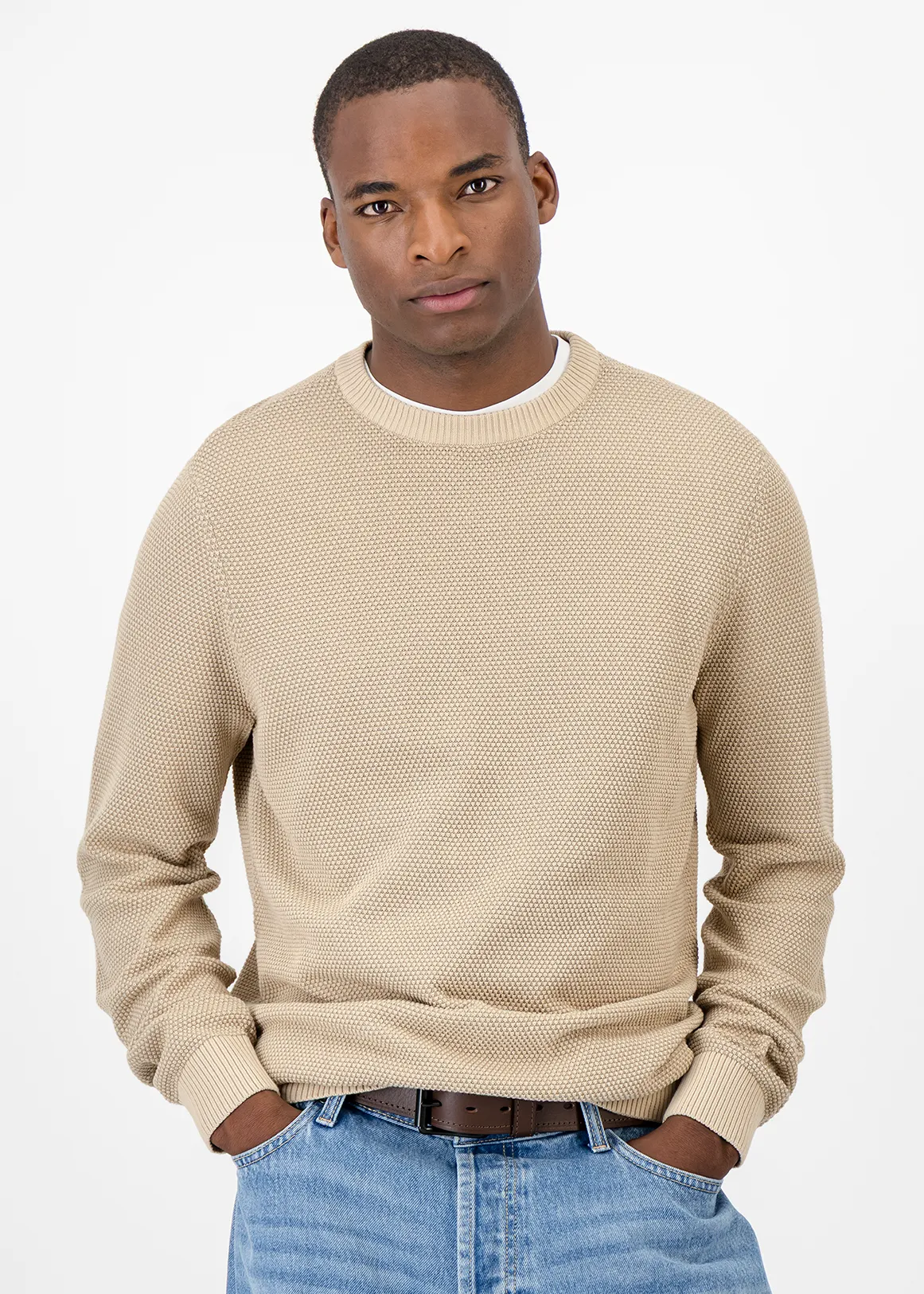Textured Knit Cotton Jumper - STONE