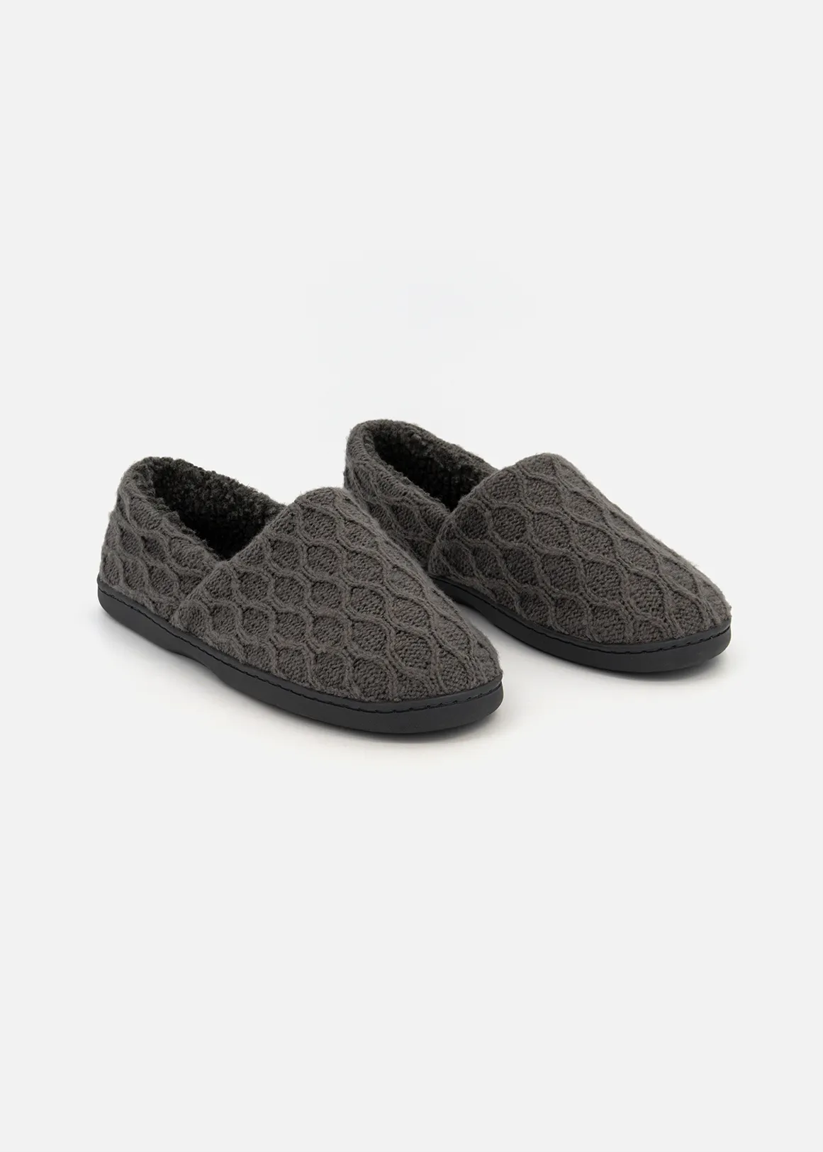 Textured Knit Slippers - CHARCOAL
