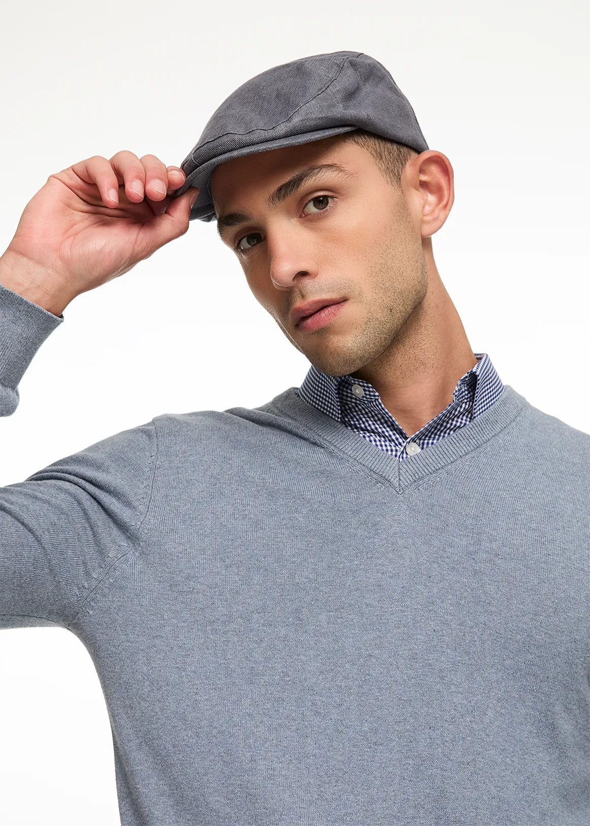 Textured Linen Blend Flat Cap - NAVY