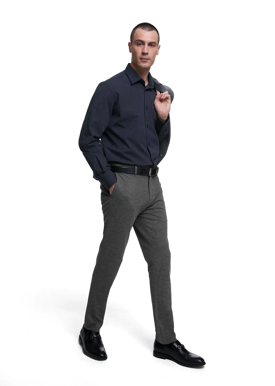 Textured Skinny Viscose Blend Knit Suit Trousers - GREY