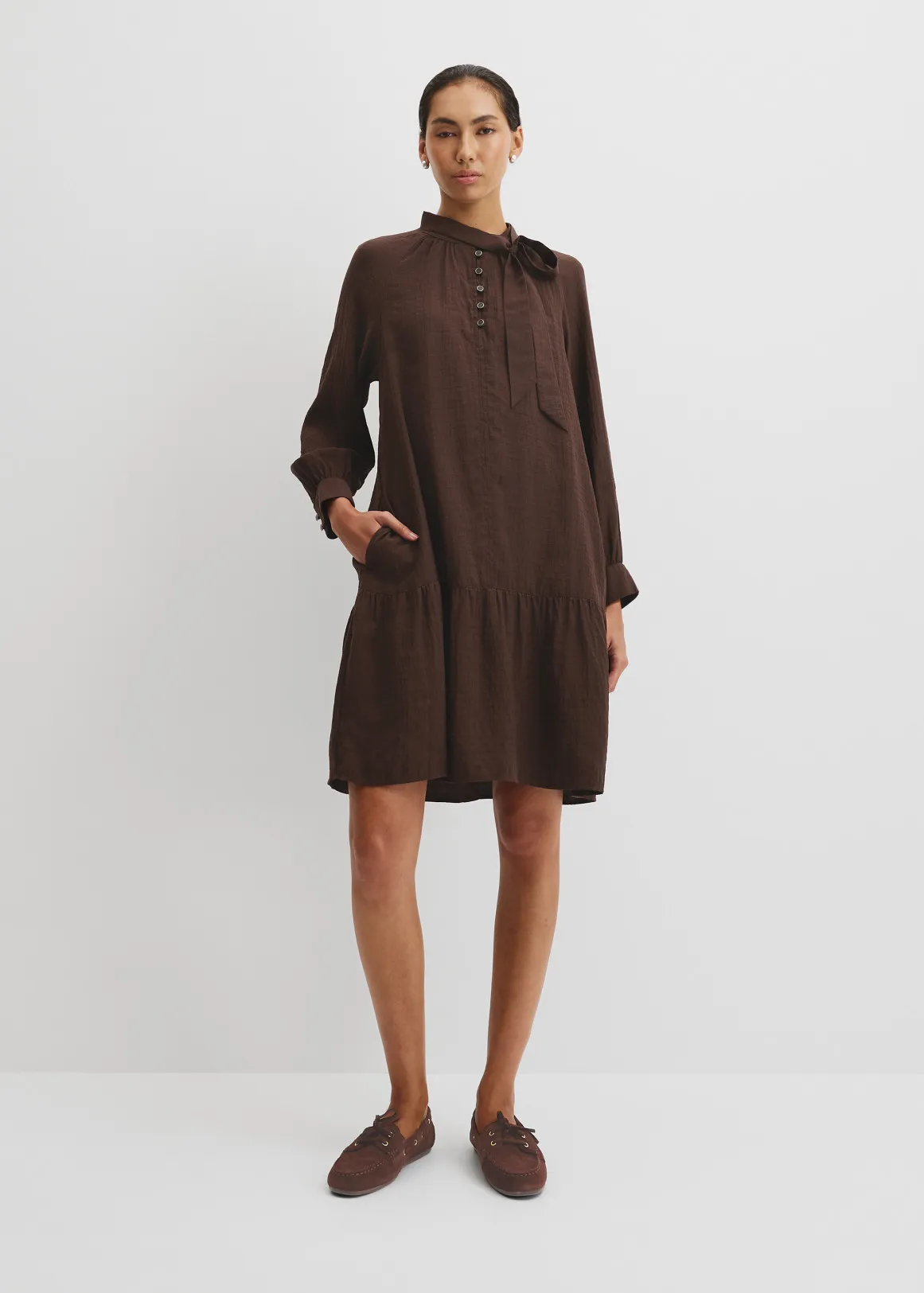 Textured Smock Dress - COCOA BEAN