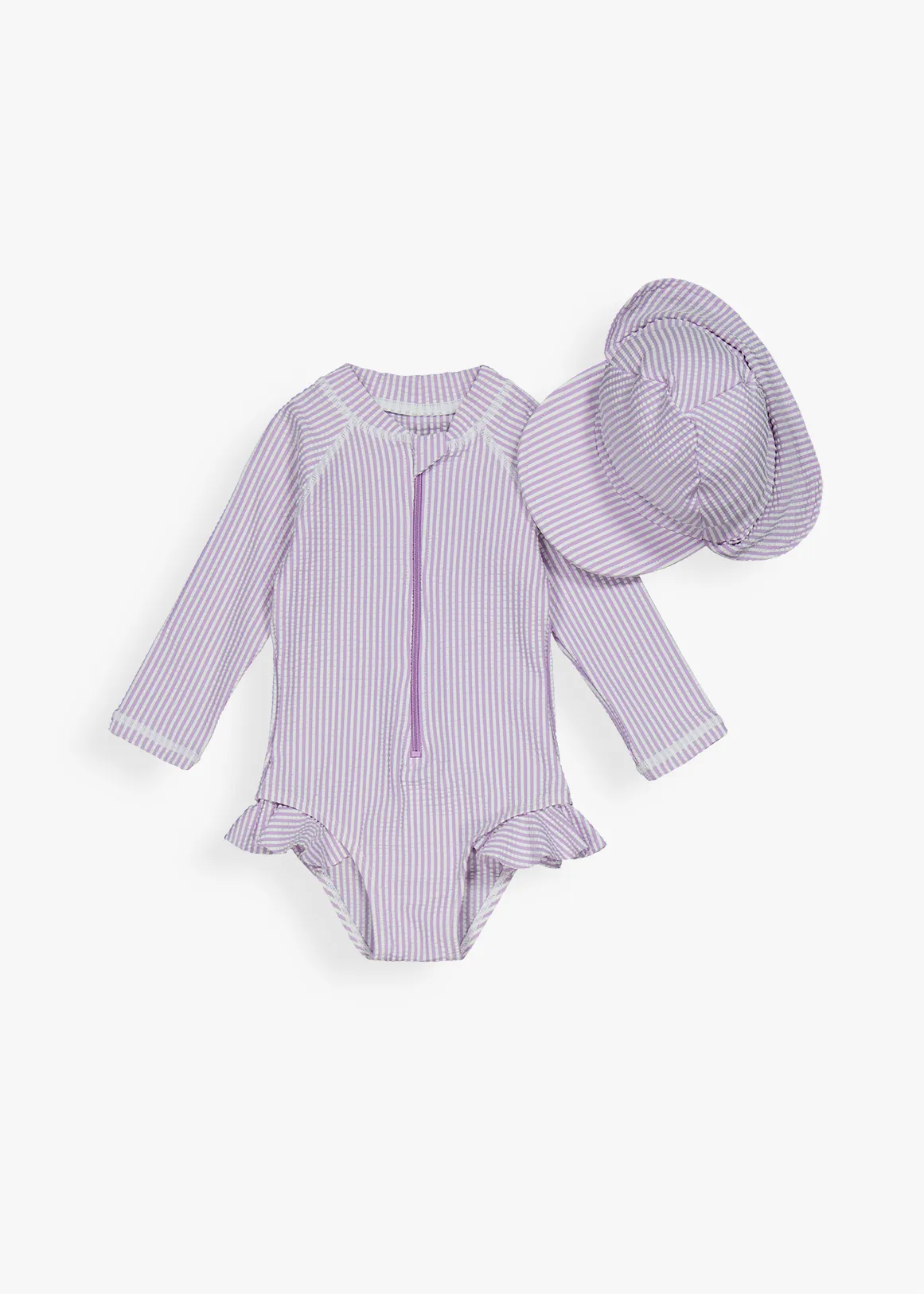 Textured Stripe UV Swimsuit Set - X LILAC