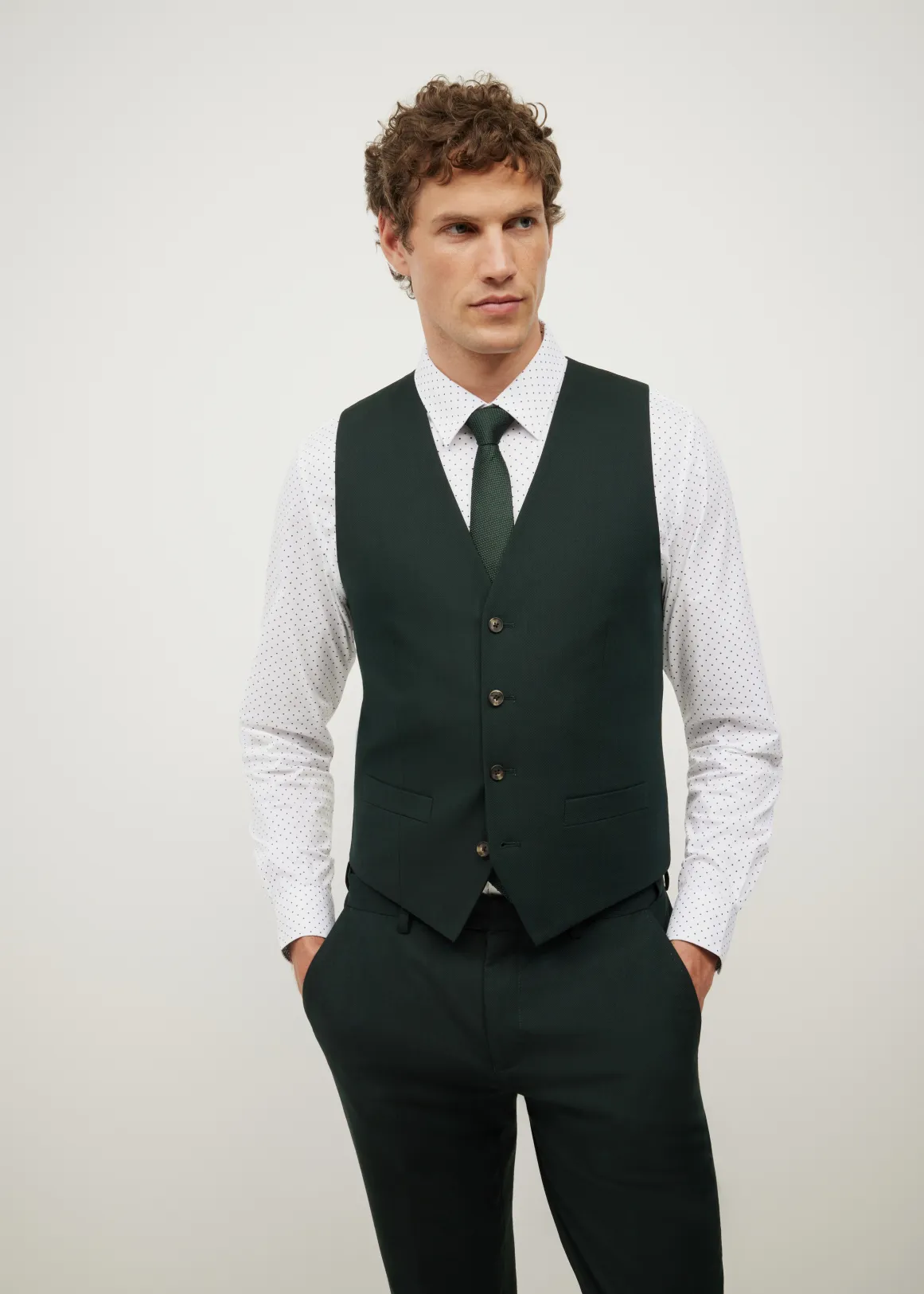 Textured Tailored Vest - DARK KHAKI
