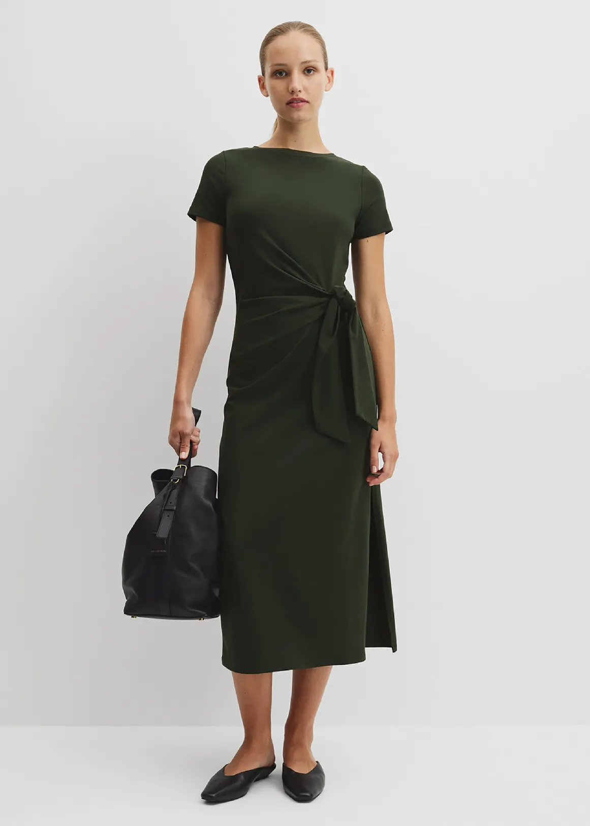 Tie Side Dress - MOSS GREEN