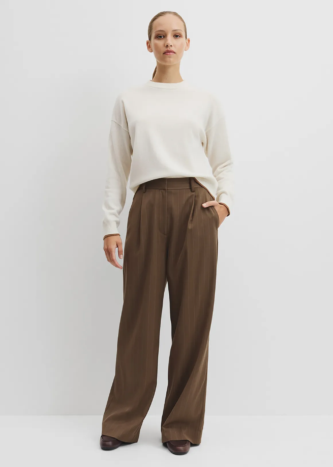 Tipped Crew Neck Knit - WINTER WHITE