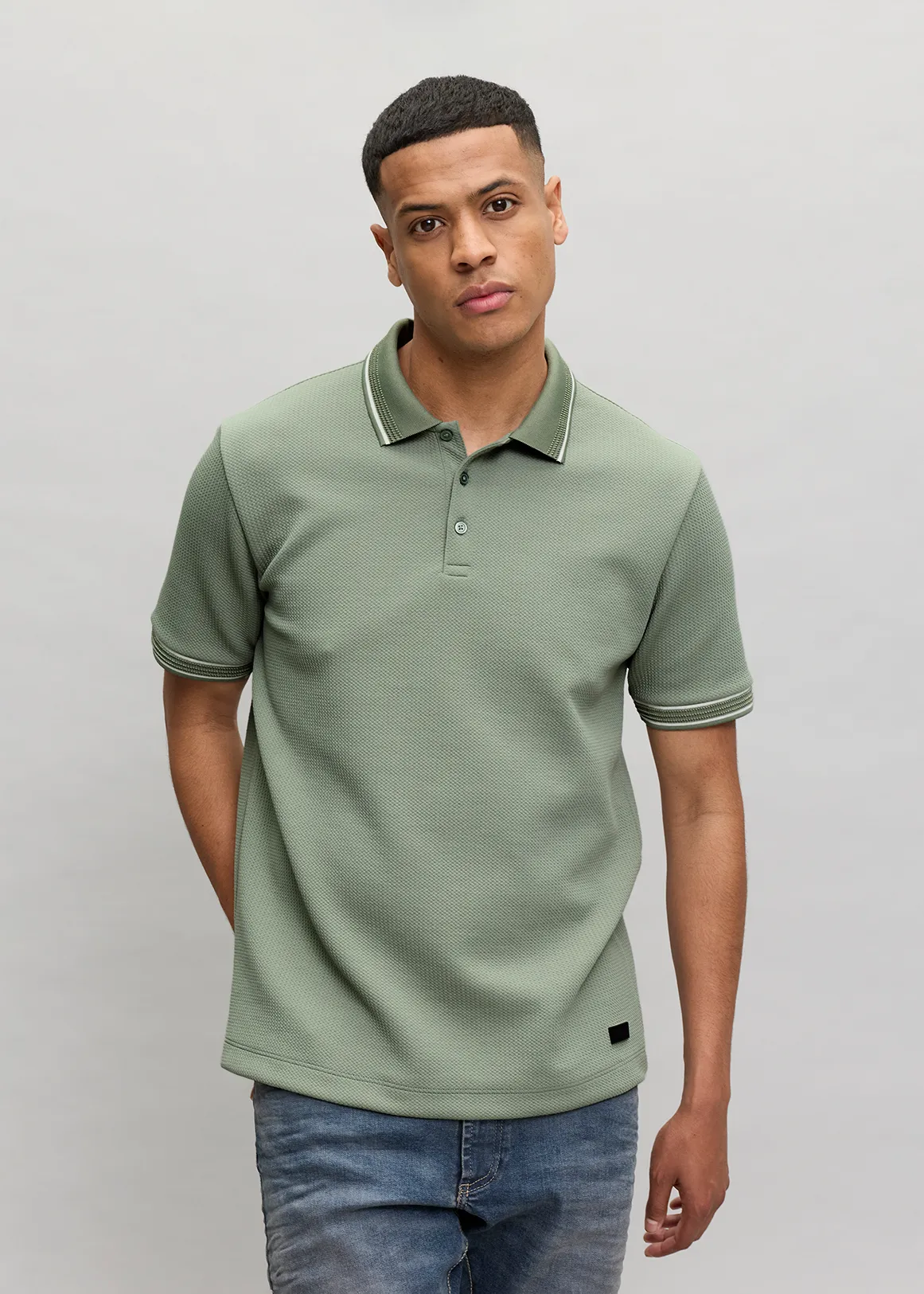 Tipped Textured Stretch Golfer - KHAKI