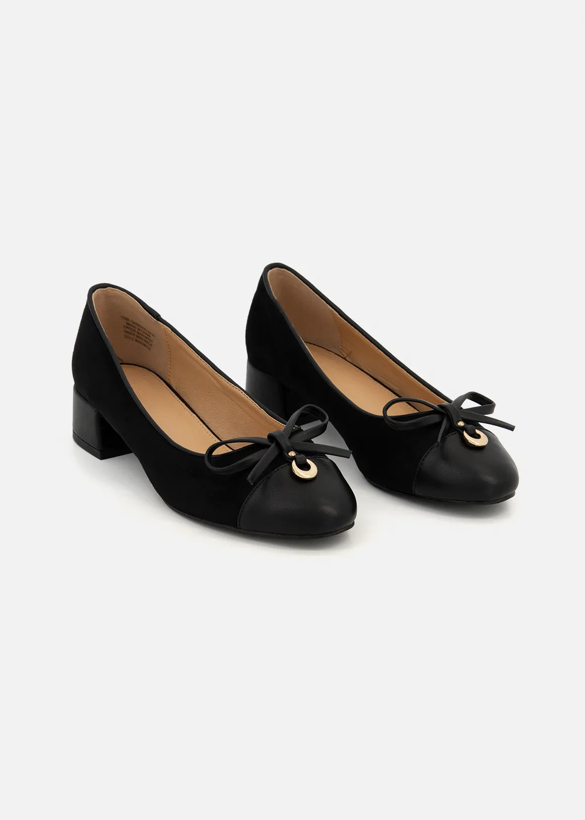 Toe Cap Block Heel Pumps - BLACK