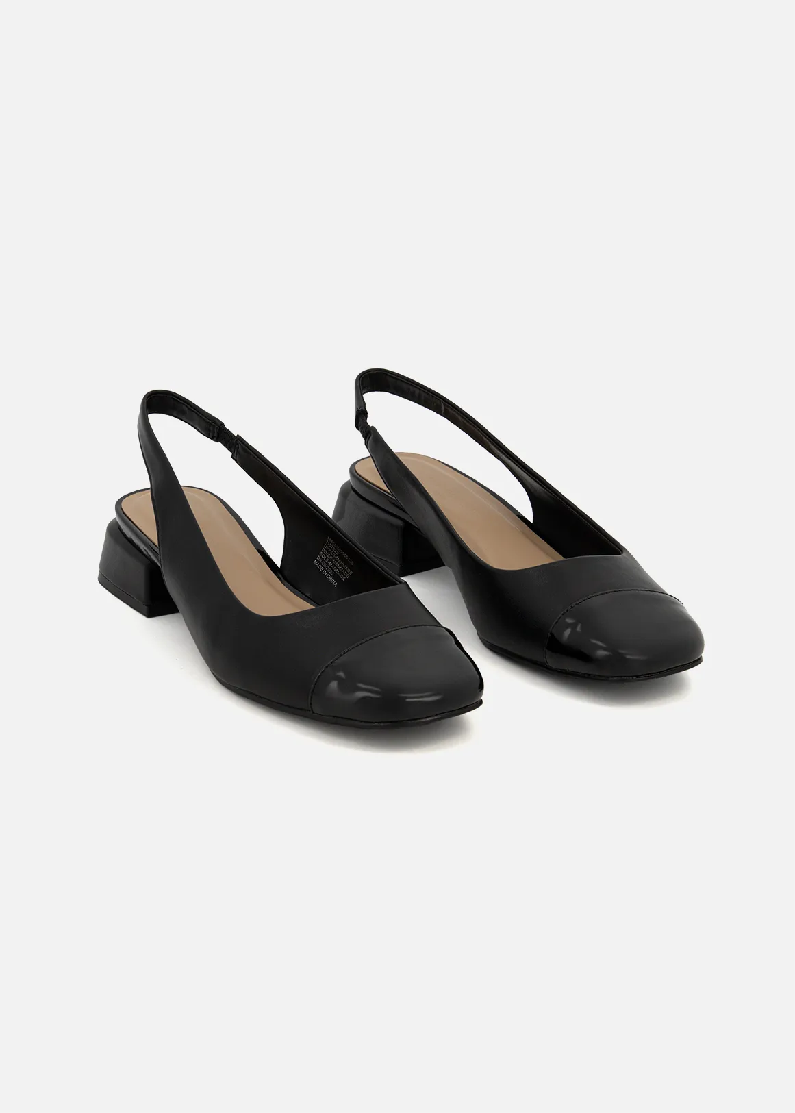Toe Cap Slingback Block Heels - BLACK