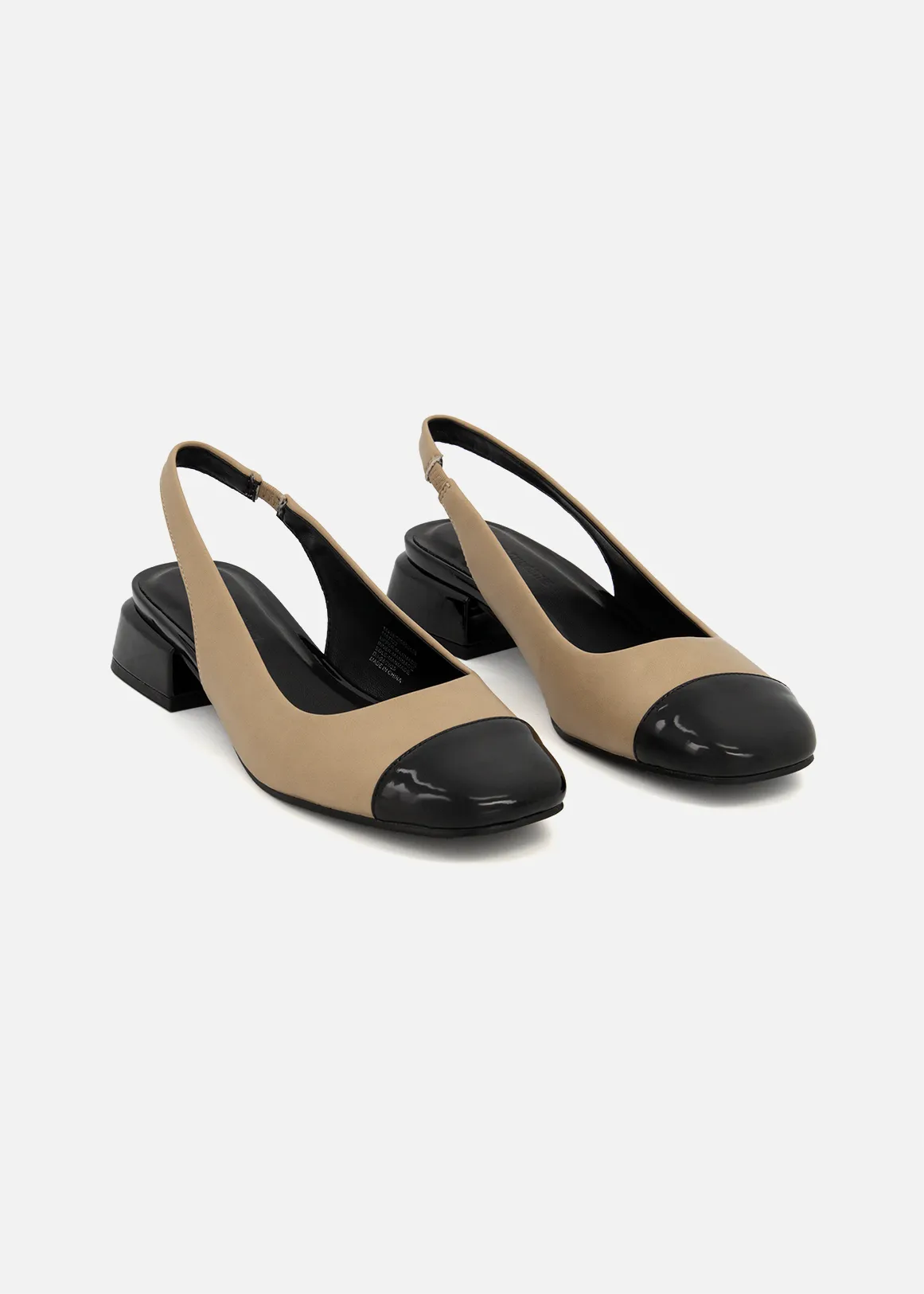 Toe Cap Slingback Block Heels - X NATURAL