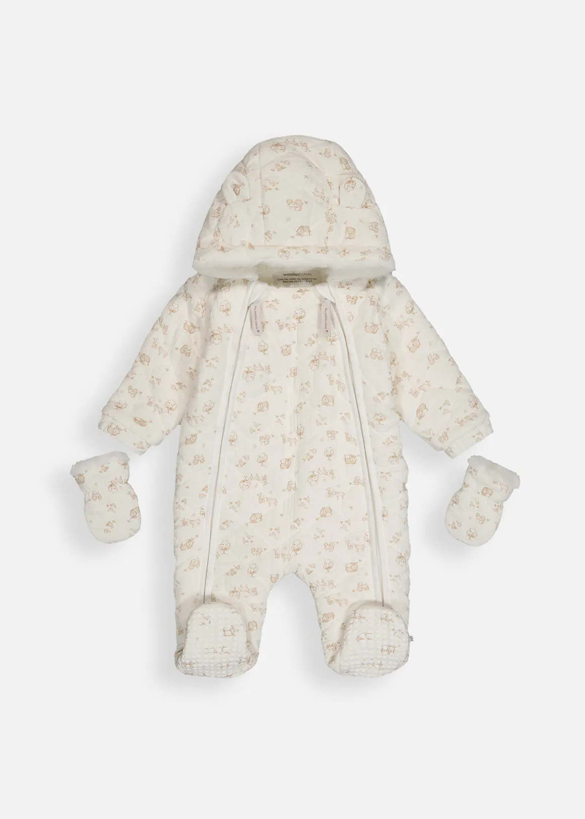 Toile Quilted Cotton Jumpsuit & Mitten Set - X NATURAL