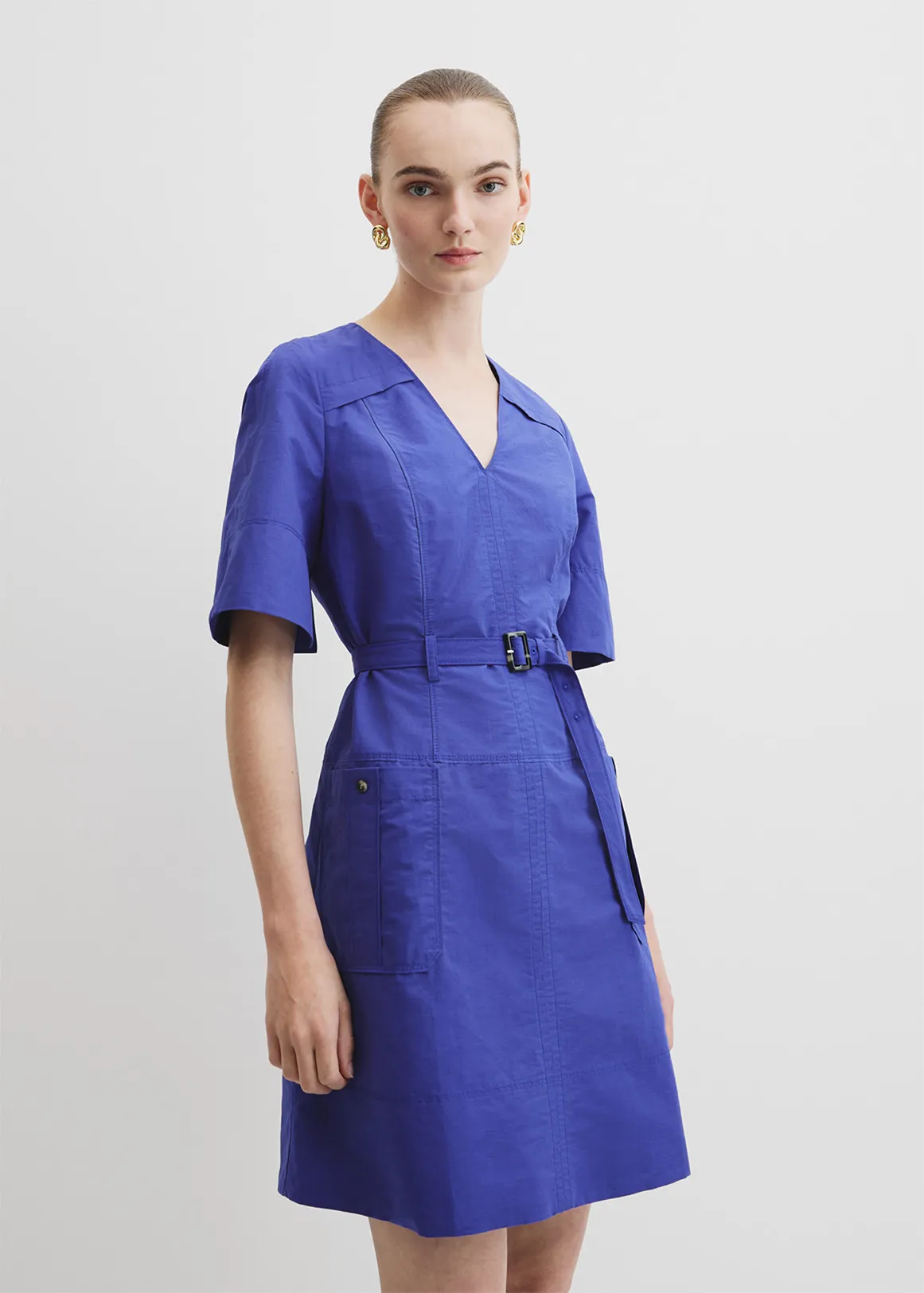 Topstitch Detail Mini Dress - ULTRA BLUE