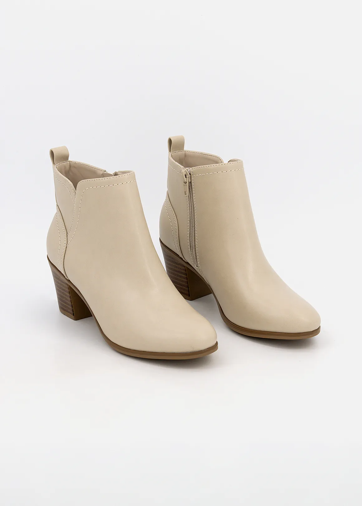 Topstitch Faux Leather Ankle Boots - NATURAL